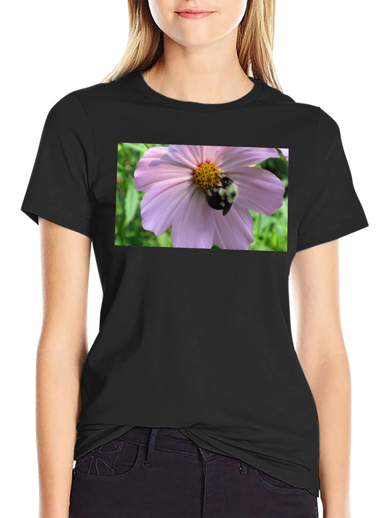 Bumble Bee on Flower Graphic Tee - Black