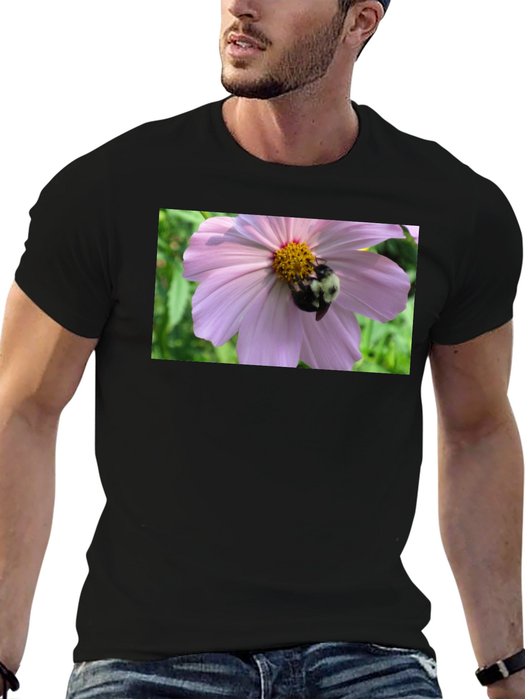 Bumble Bee on Flower Graphic Tee - Black