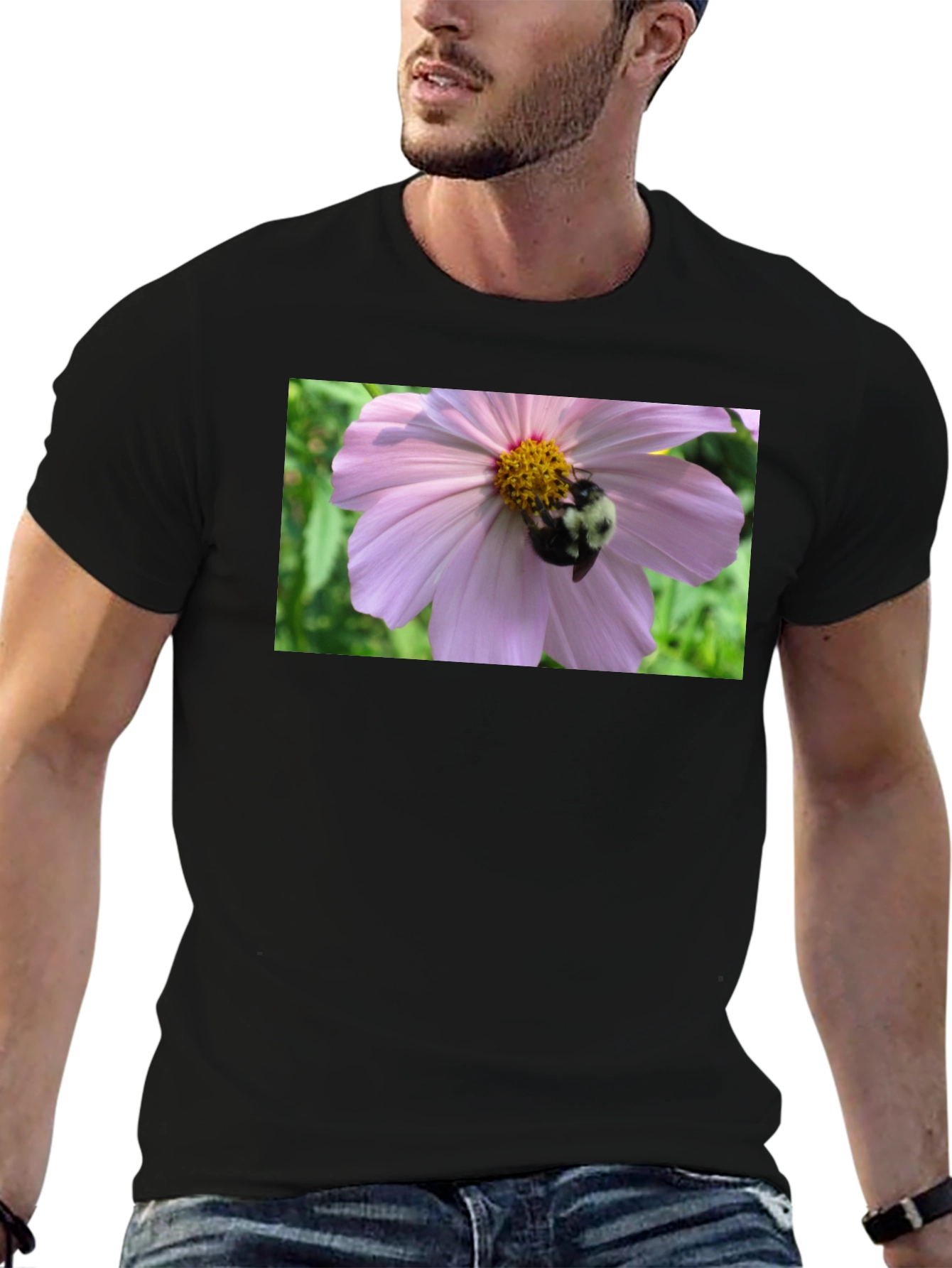 Bumble Bee on Flower Graphic Tee - Black