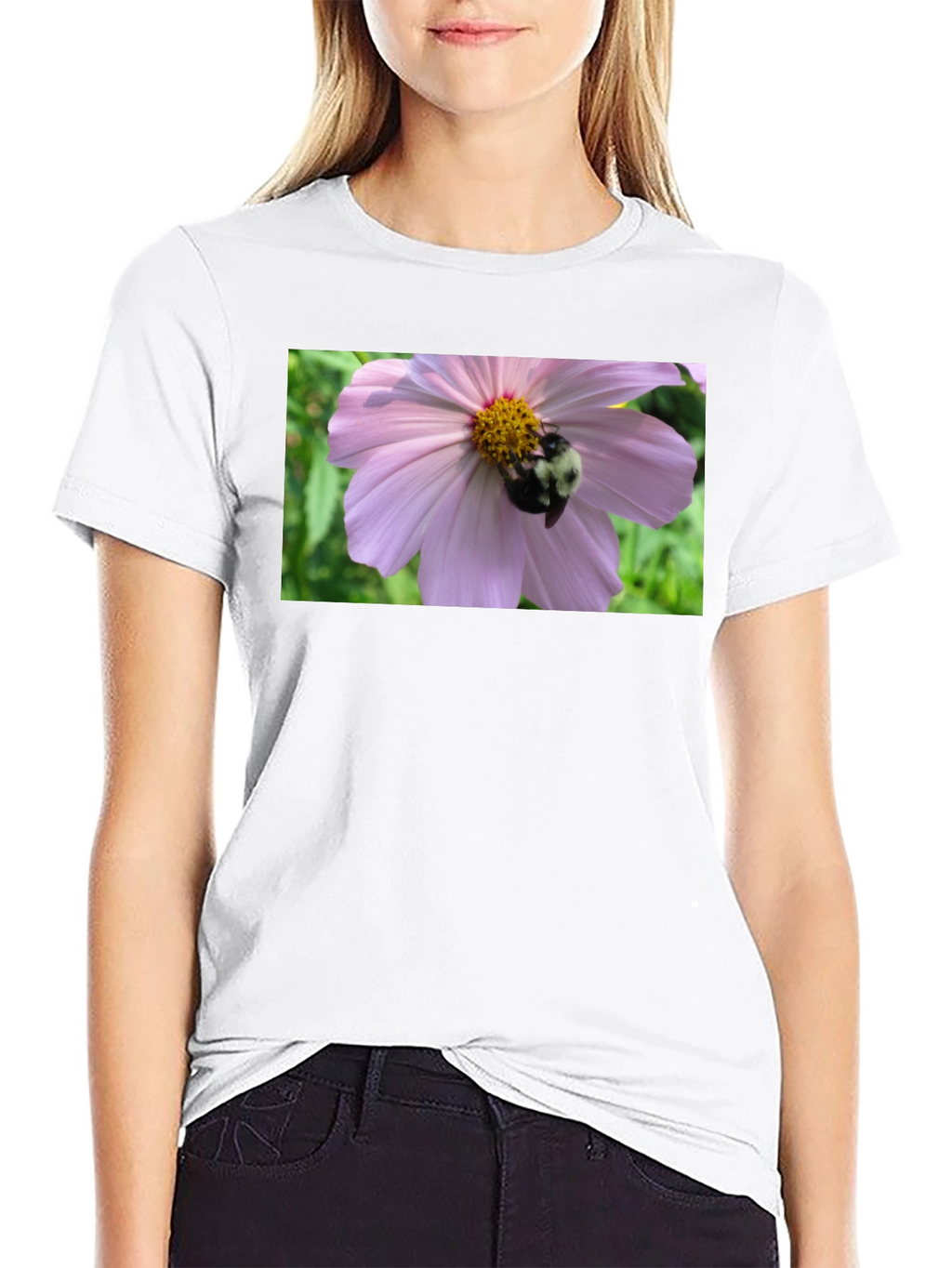 Bumble Bee on Flower Graphic Tee - Black