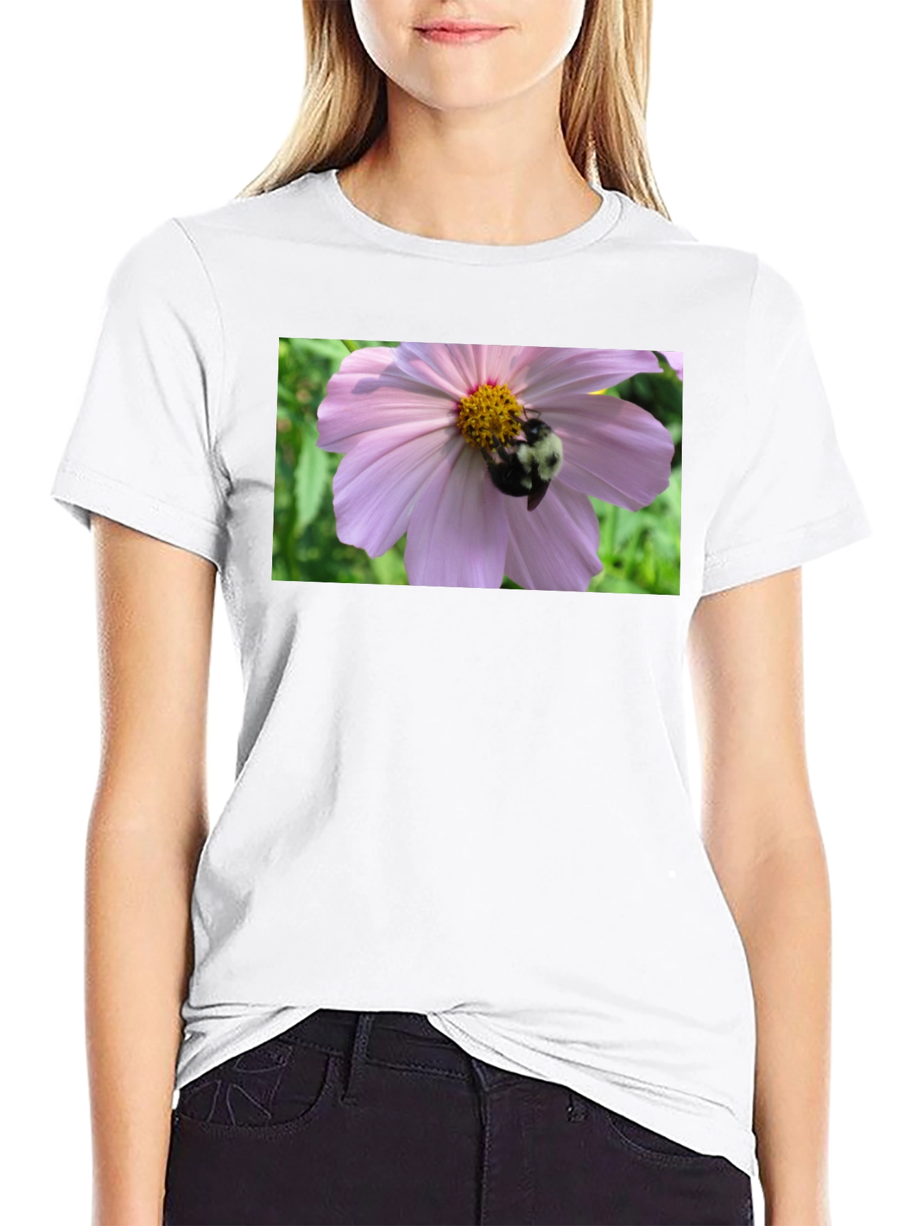 Bumble Bee on Flower Graphic Tee - Black