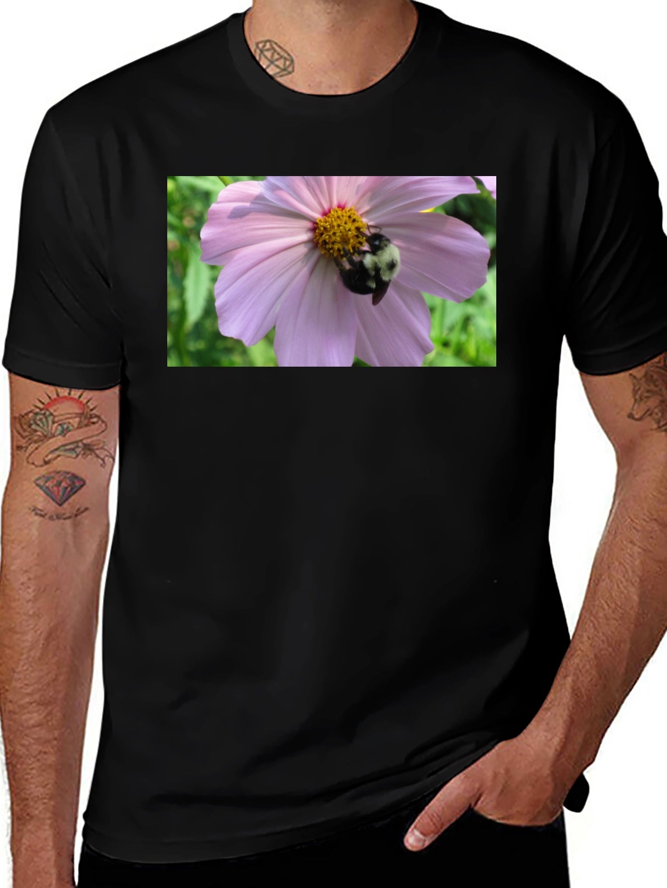 Bumble Bee on Flower Graphic Tee - Black