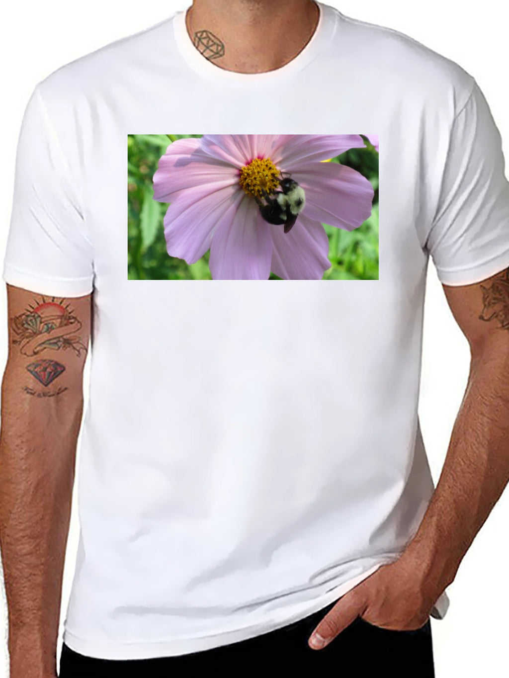 Bumble Bee on Flower Graphic Tee - Black