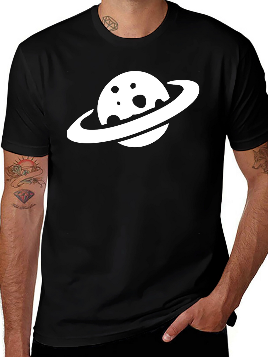 Saturn Graphic Tee - Cool Black Cotton Casual Shirt
