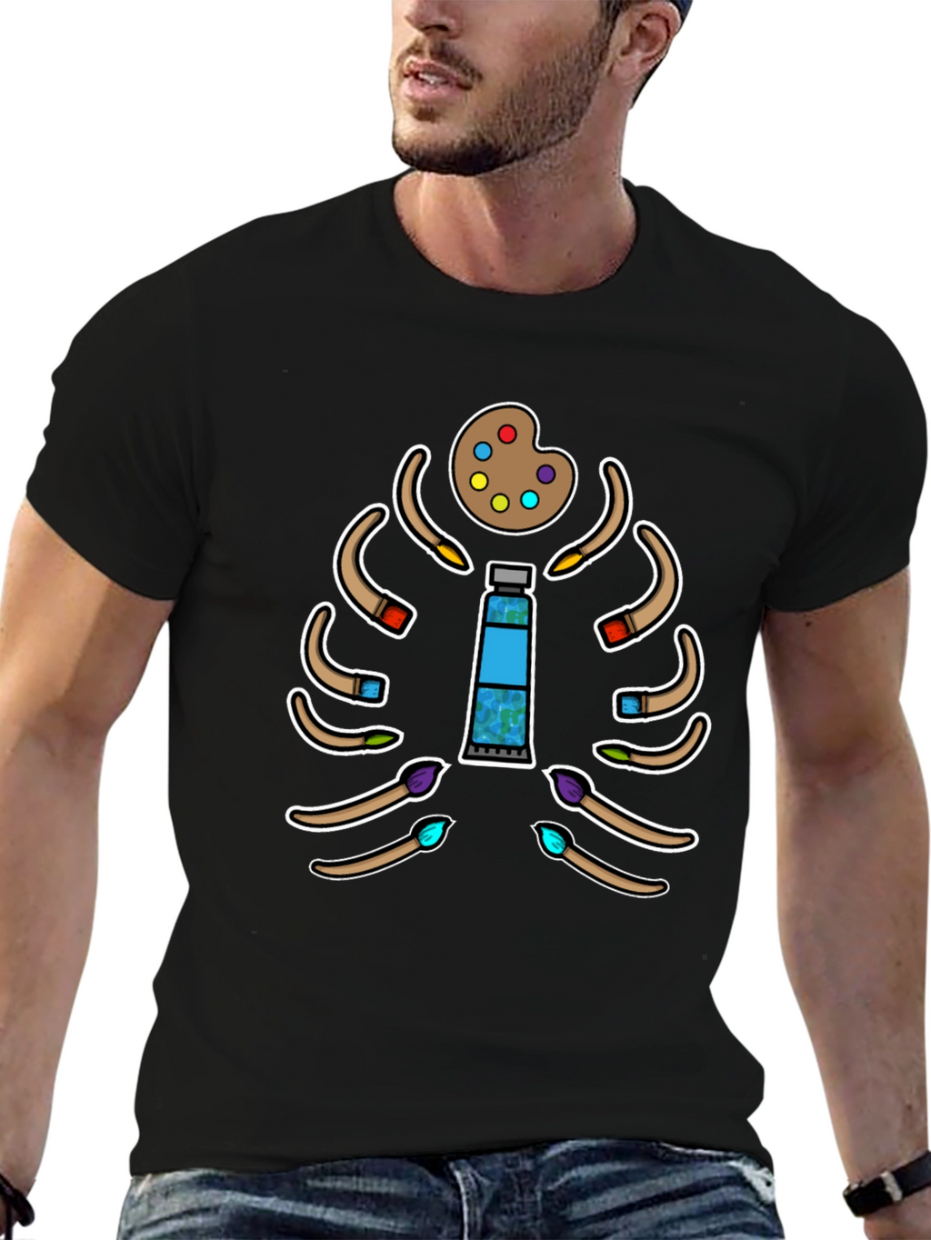 Artist Skeleton T-Shirt - Paintbrush Rib Cage