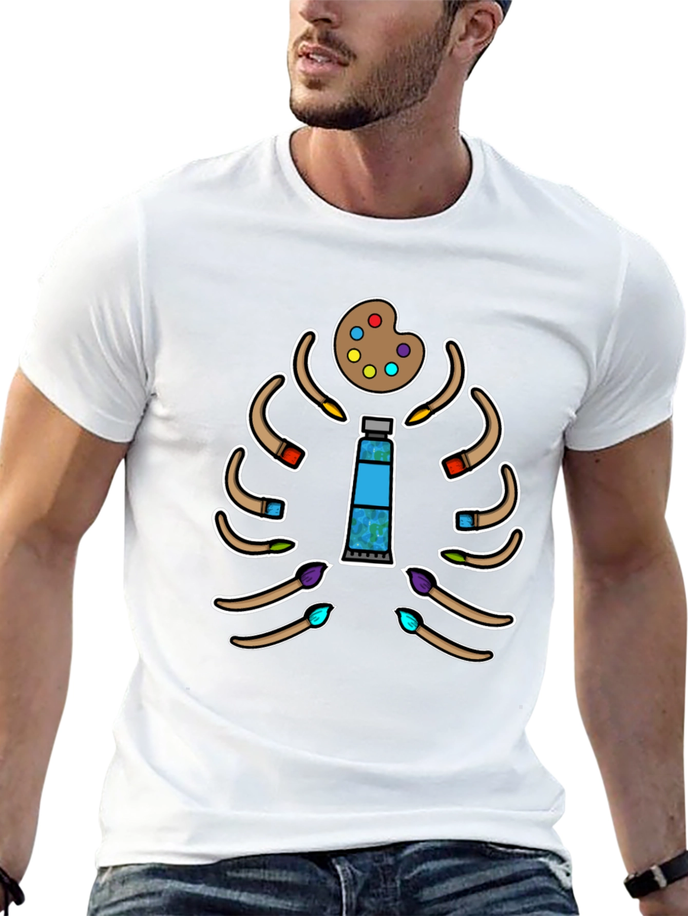 Artist Skeleton T-Shirt - Paintbrush Rib Cage