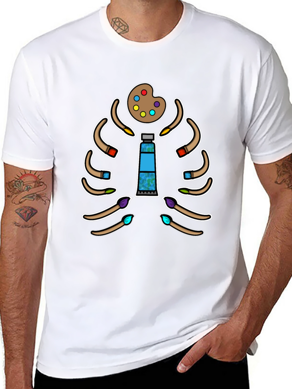 Artist Skeleton T-Shirt - Paintbrush Rib Cage