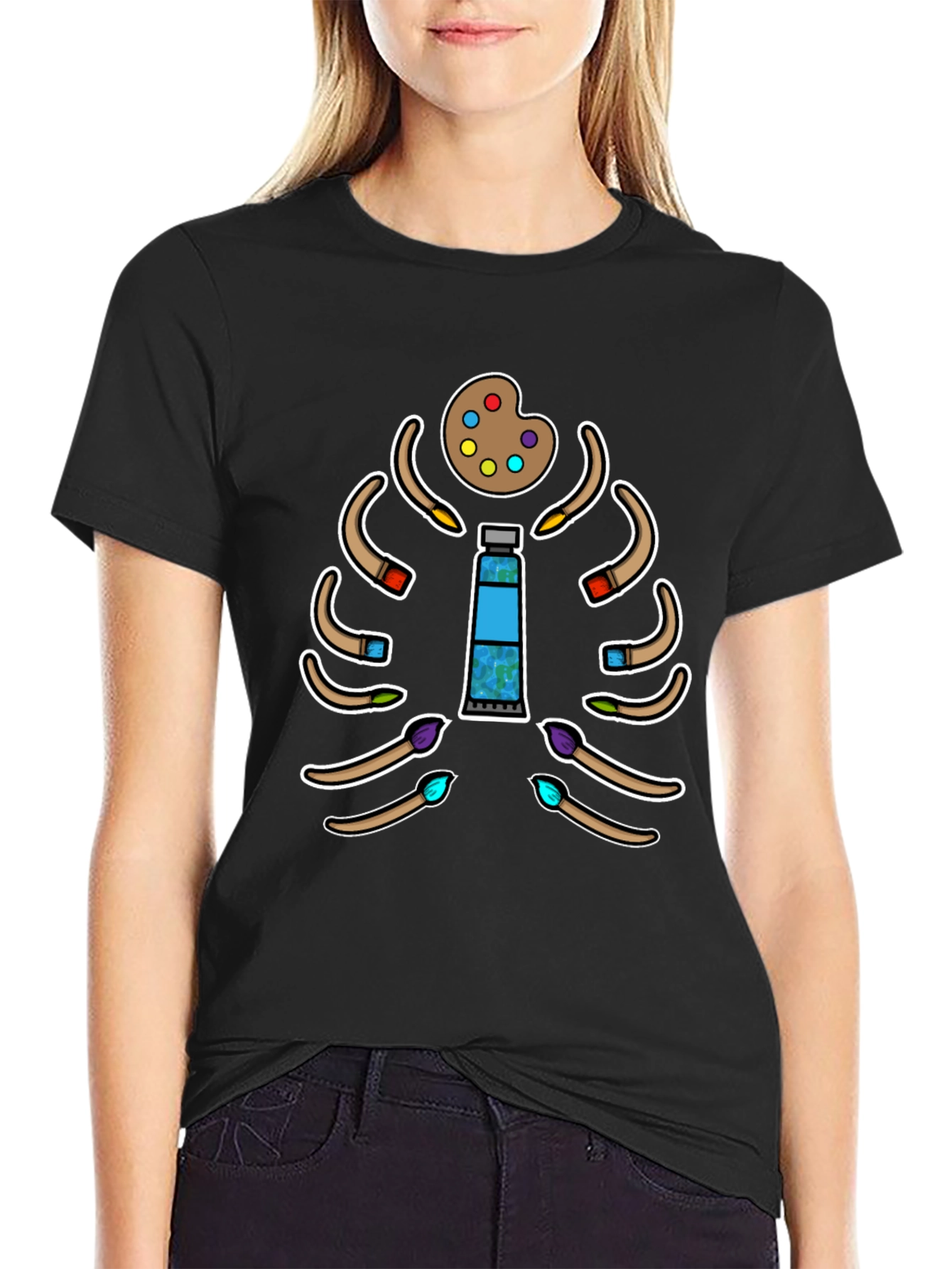 Artist Skeleton T-Shirt - Paintbrush Rib Cage