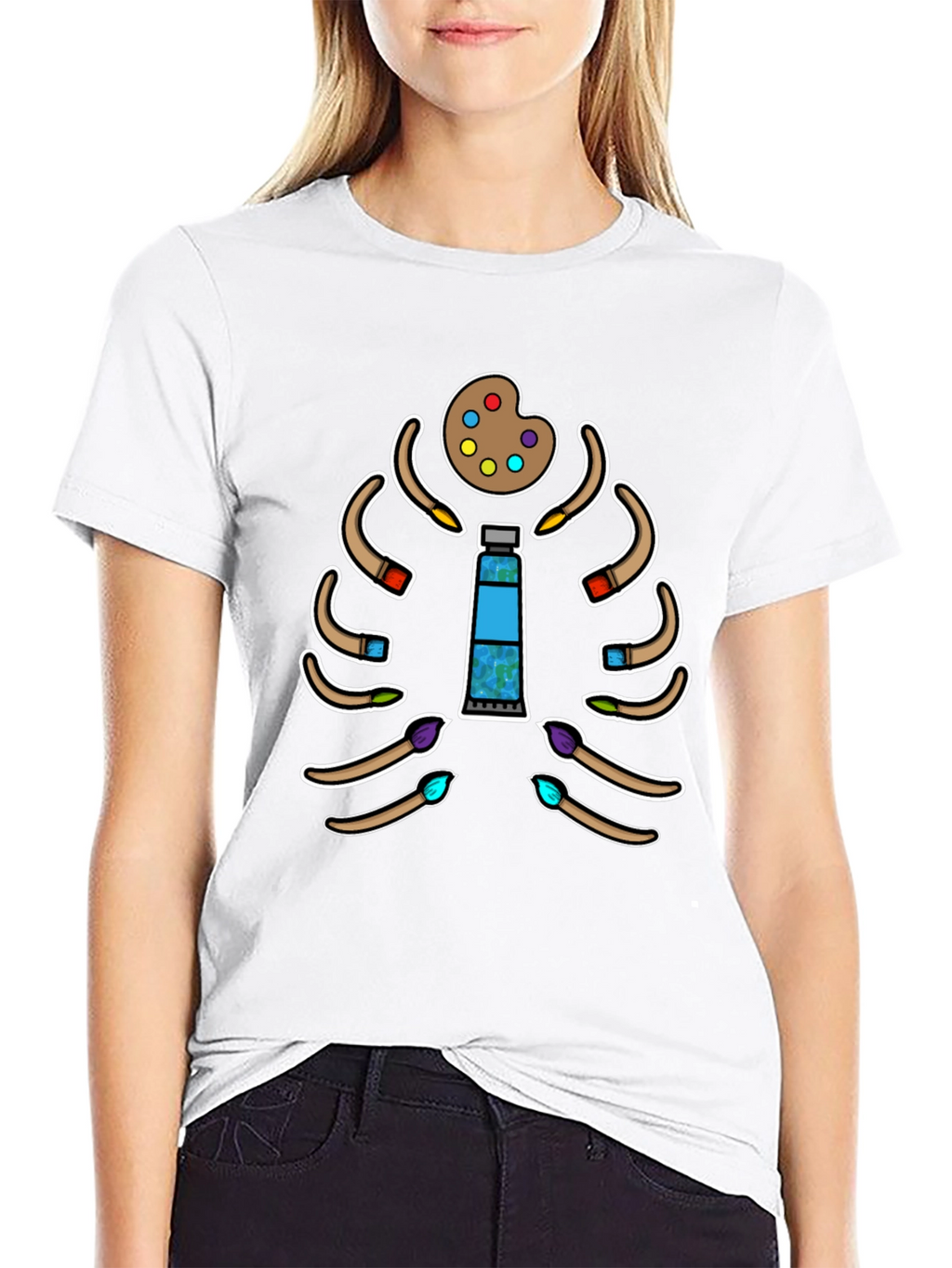 Artist Skeleton T-Shirt - Paintbrush Rib Cage