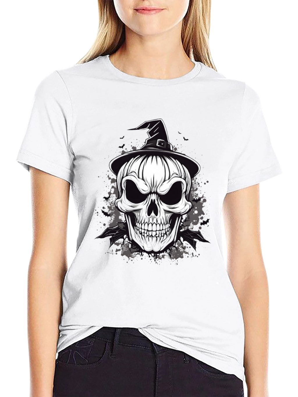 Skull & Witch Hat Graphic Tee - Halloween Ready