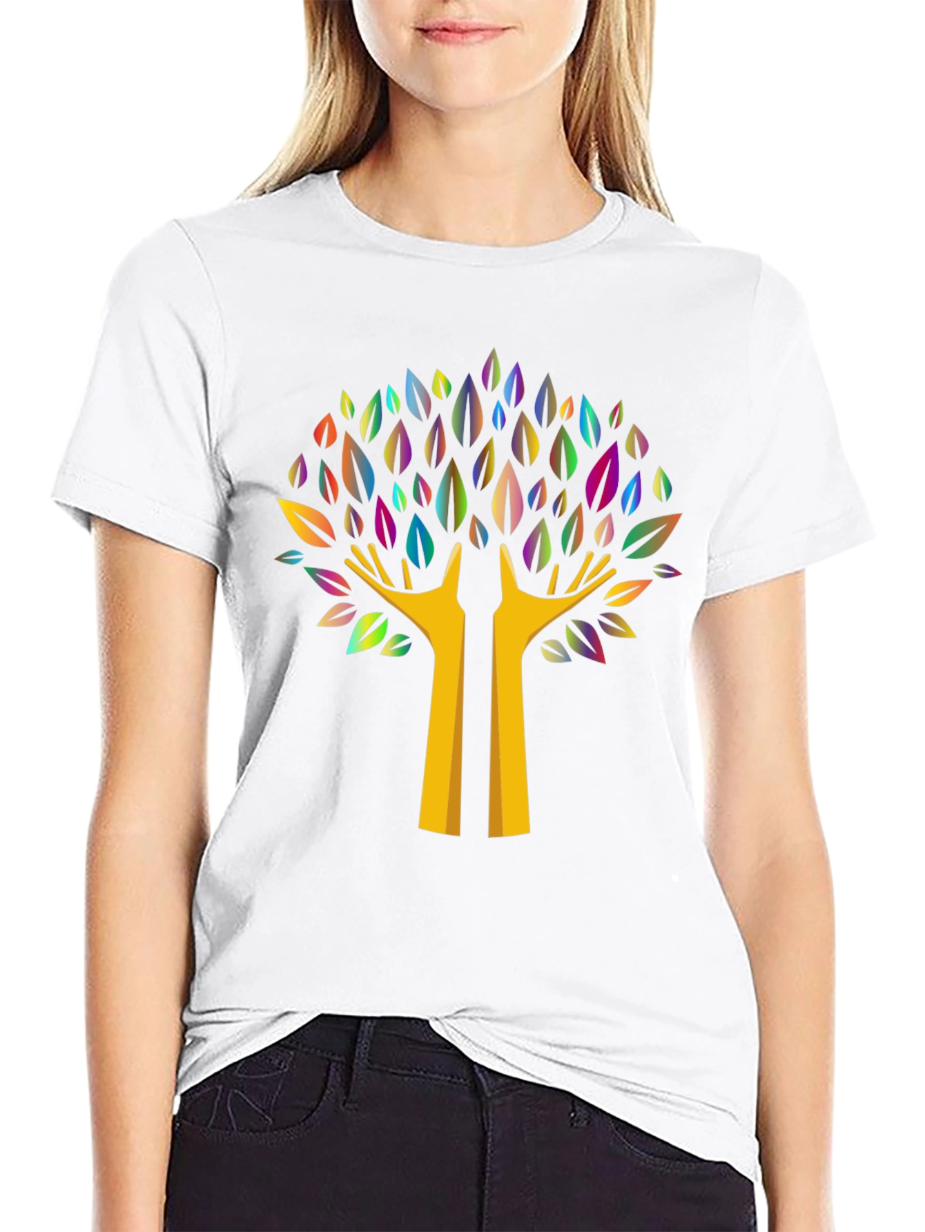 Colorful Tree Graphic Black T-Shirt