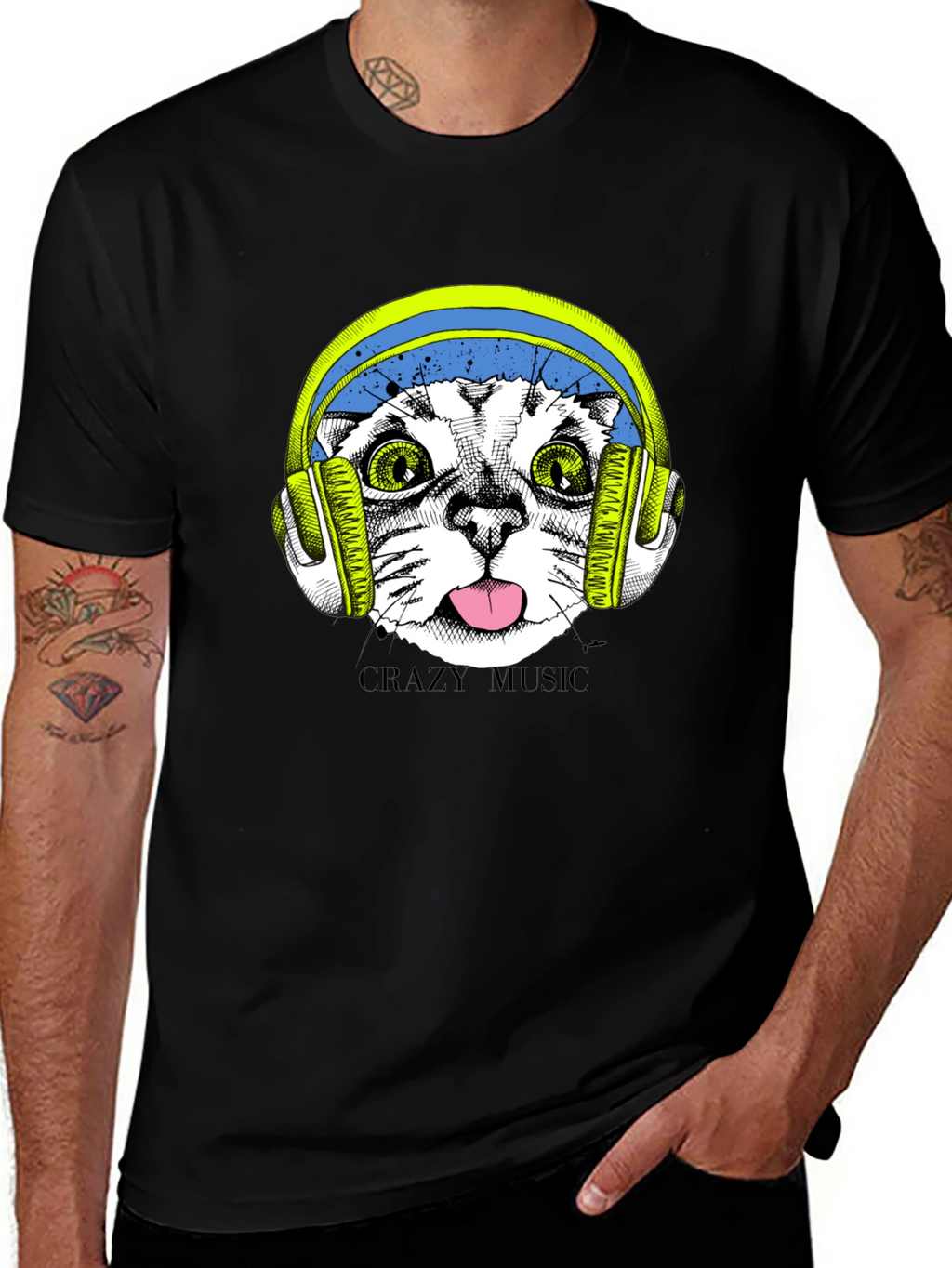 Crazy Music Cat Tee - Fun Graphic T-Shirt