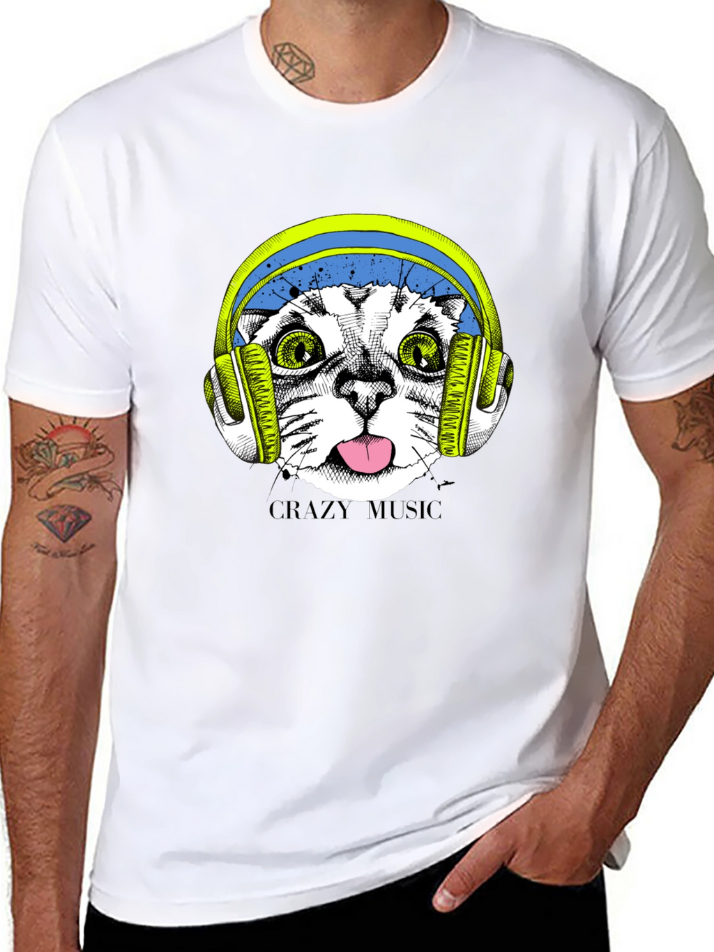 Crazy Music Cat Tee - Fun Graphic T-Shirt