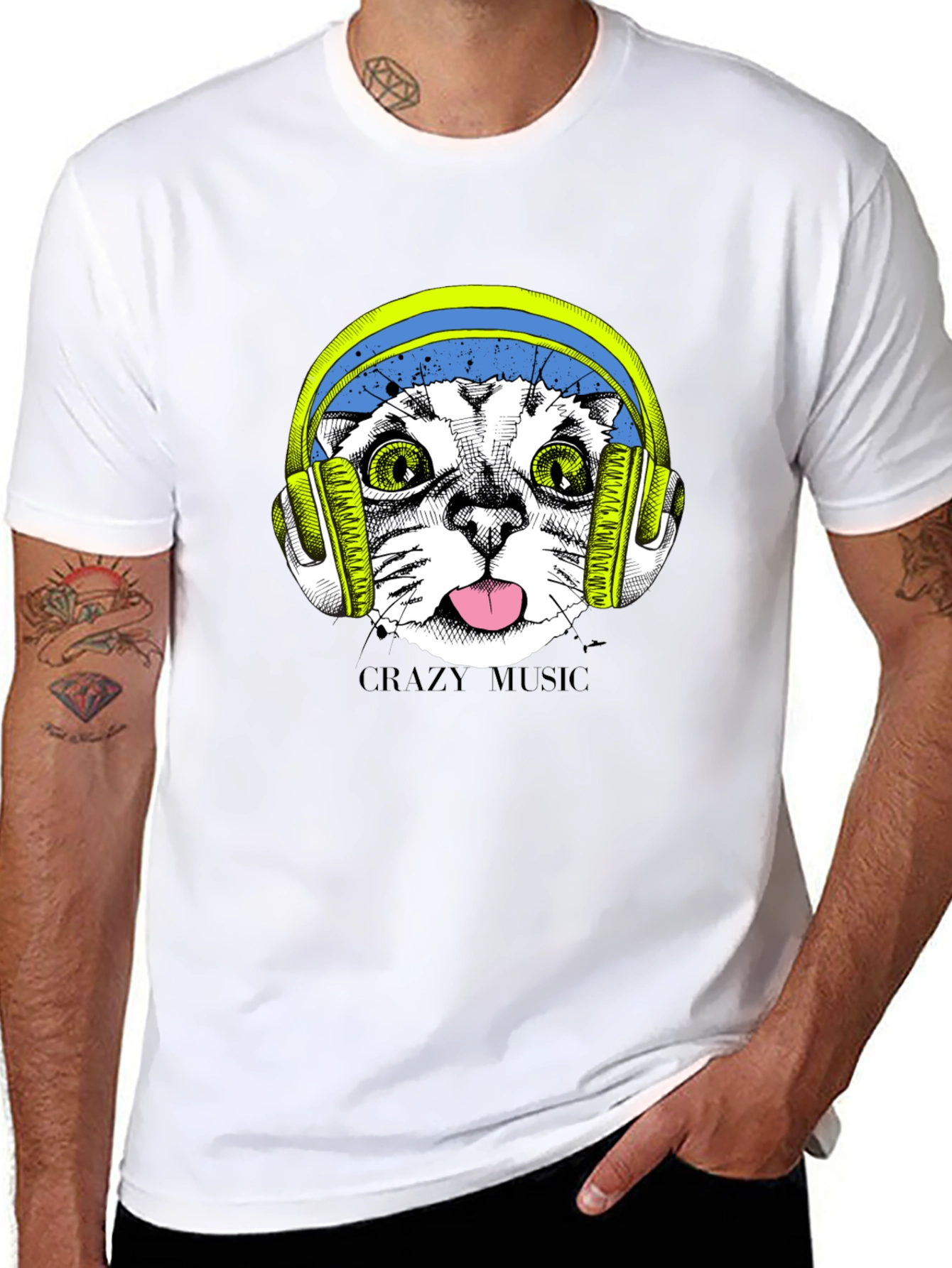 Crazy Music Cat Tee - Fun Graphic T-Shirt