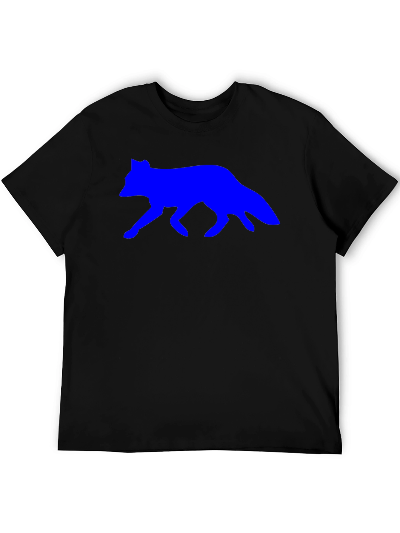 Mens Black T-Shirt with Blue Wolf Design