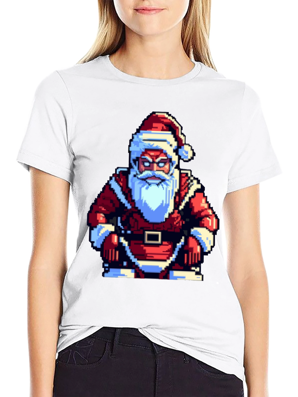 Pixel Santa T-Shirt - Retro Holiday Style
