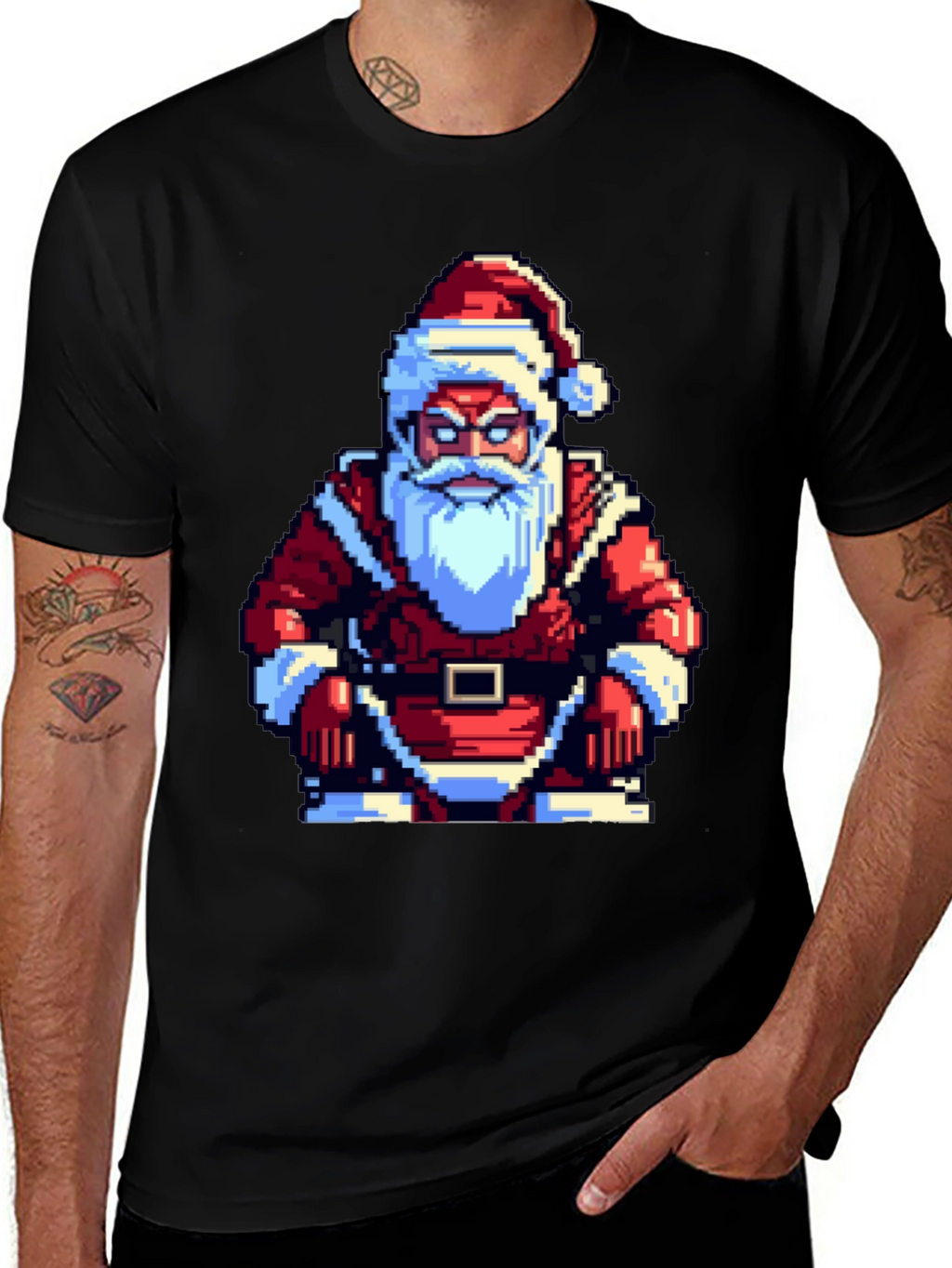 Pixel Santa T-Shirt - Retro Holiday Style