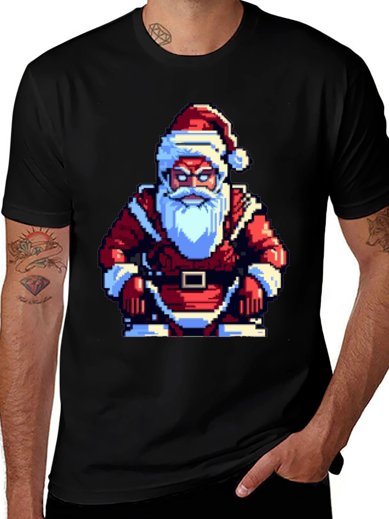 Pixel Santa T-Shirt - Retro Holiday Style