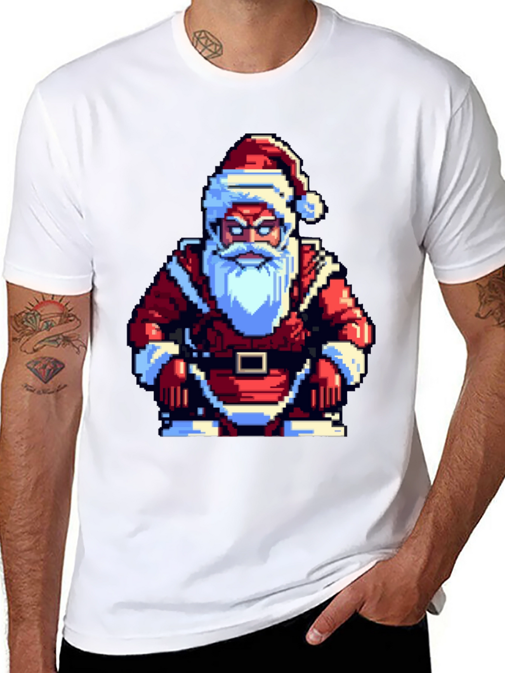 Pixel Santa T-Shirt - Retro Holiday Style