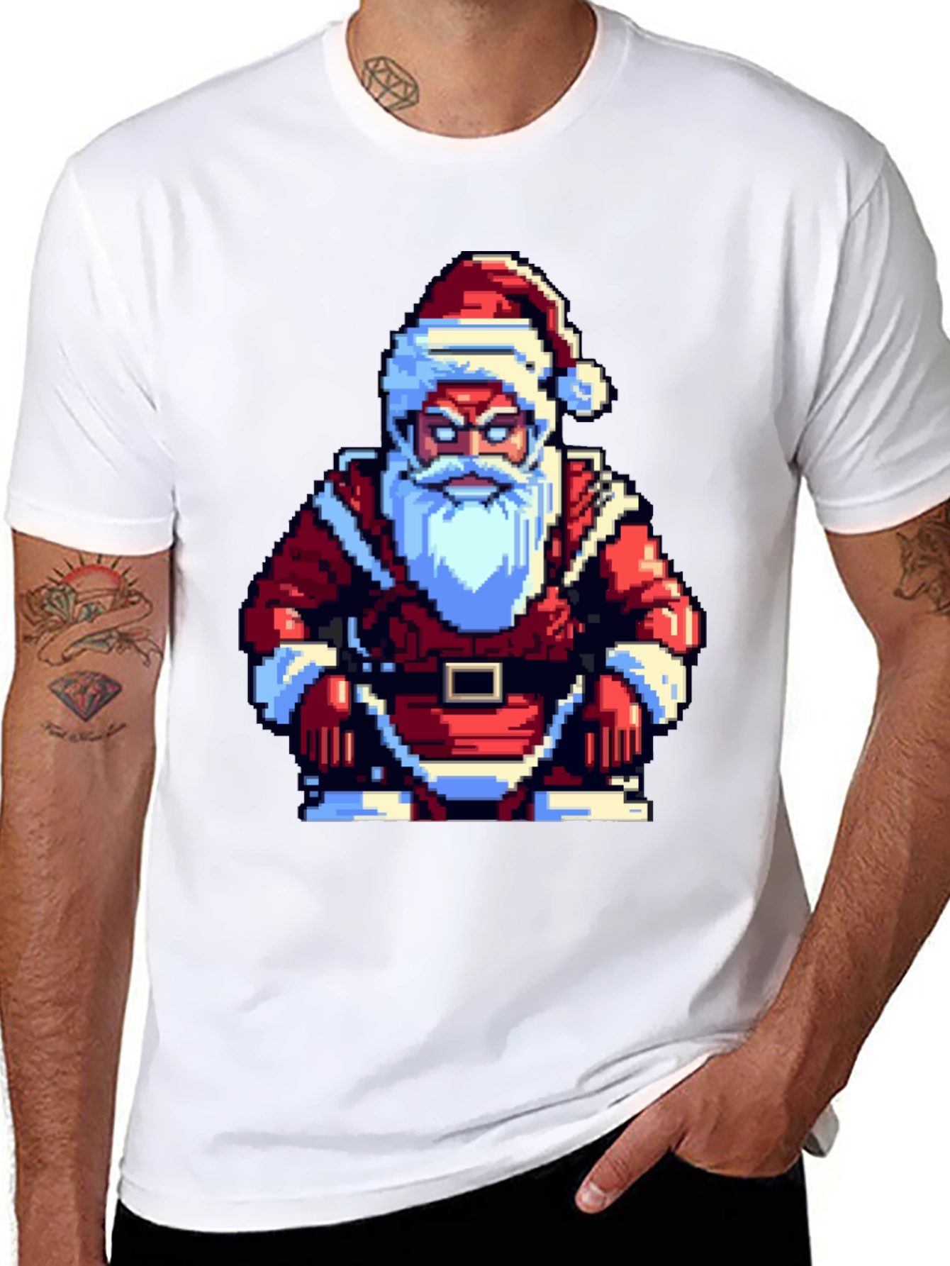 Pixel Santa T-Shirt - Retro Holiday Style