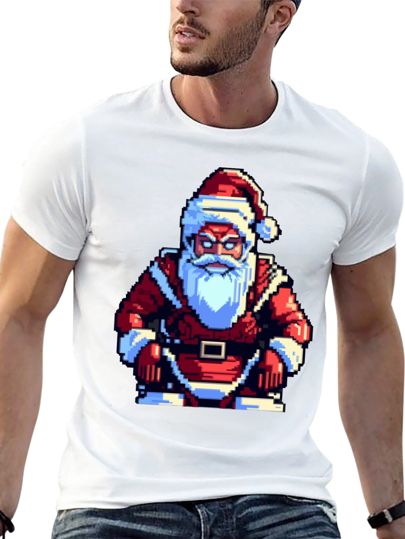 Pixel Santa T-Shirt - Retro Holiday Style