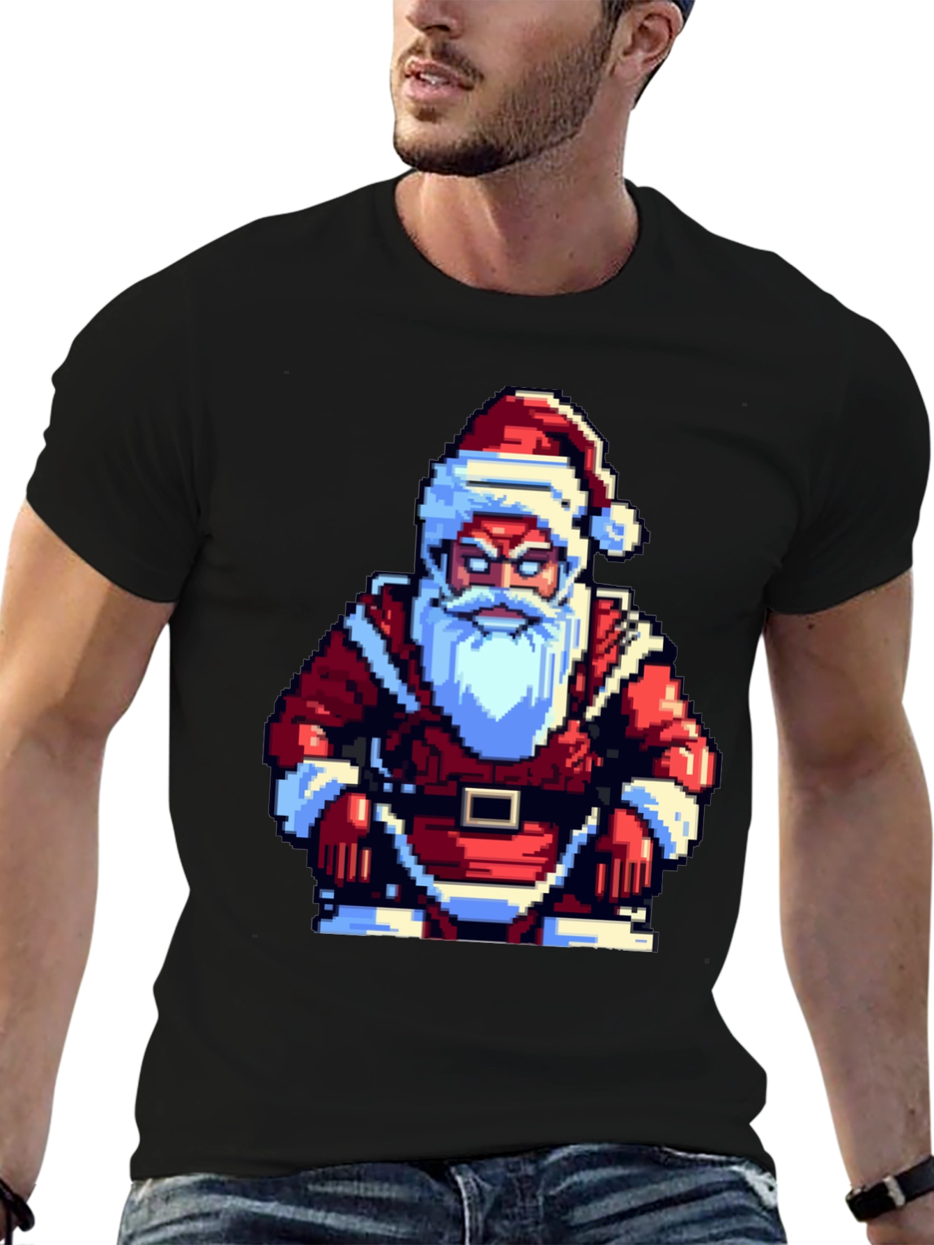 Pixel Santa T-Shirt - Retro Holiday Style