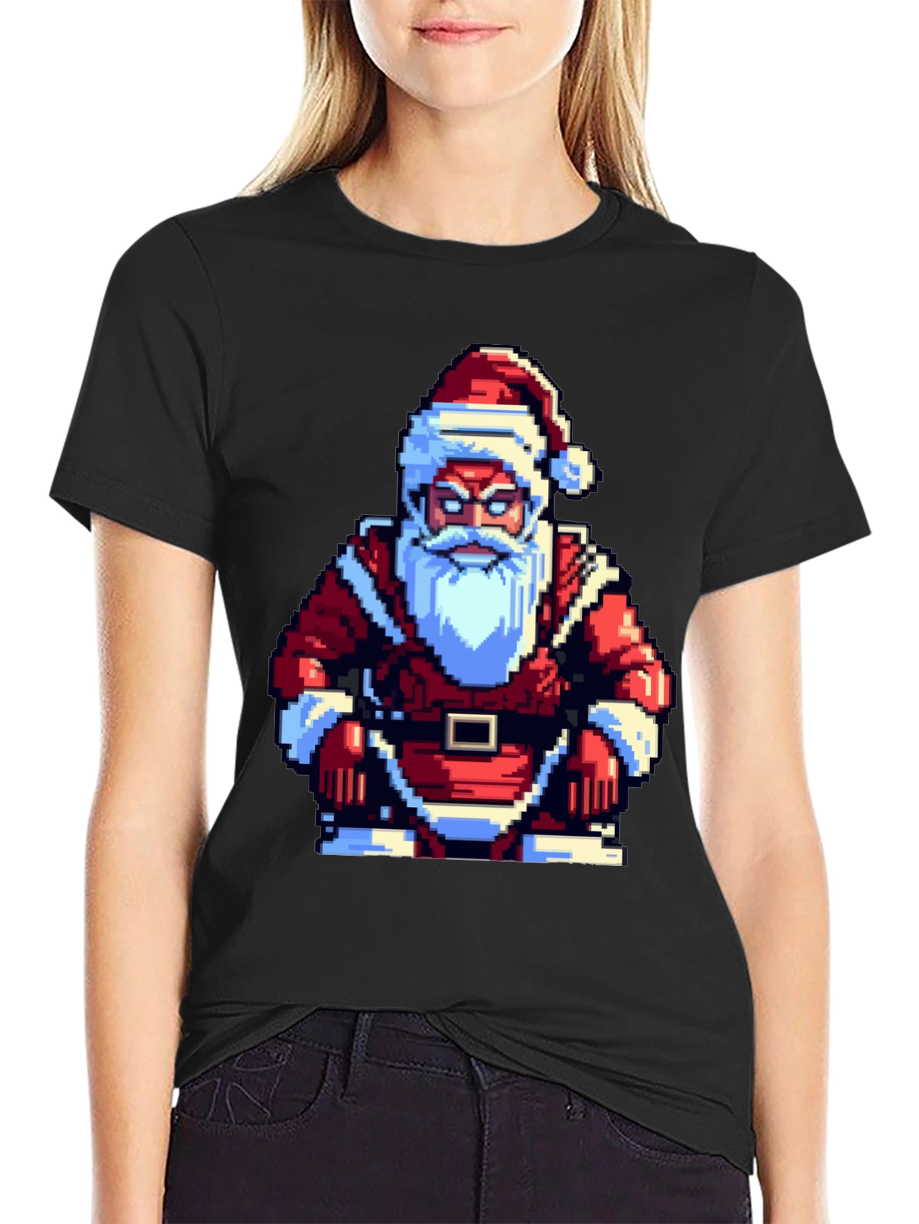 Pixel Santa T-Shirt - Retro Holiday Style
