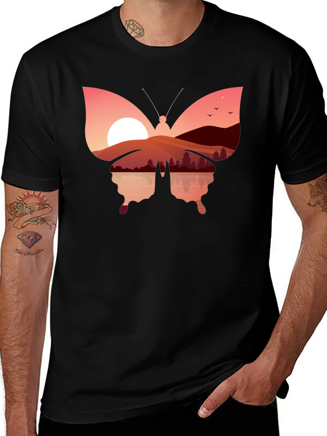Sunset Butterfly Graphic T-Shirt