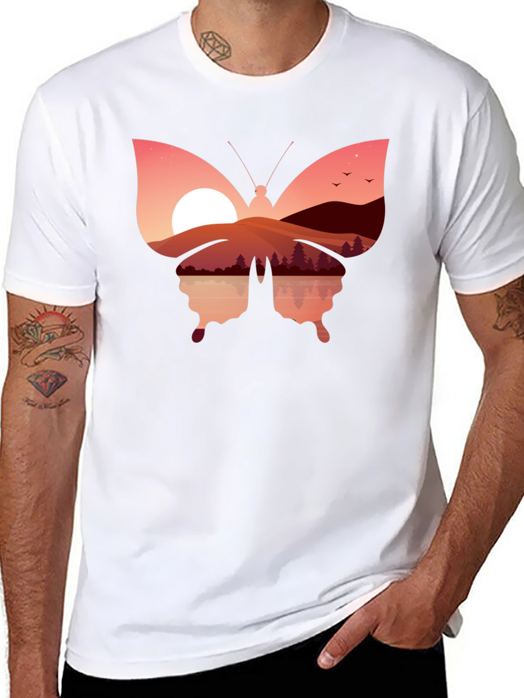 Sunset Butterfly Graphic T-Shirt