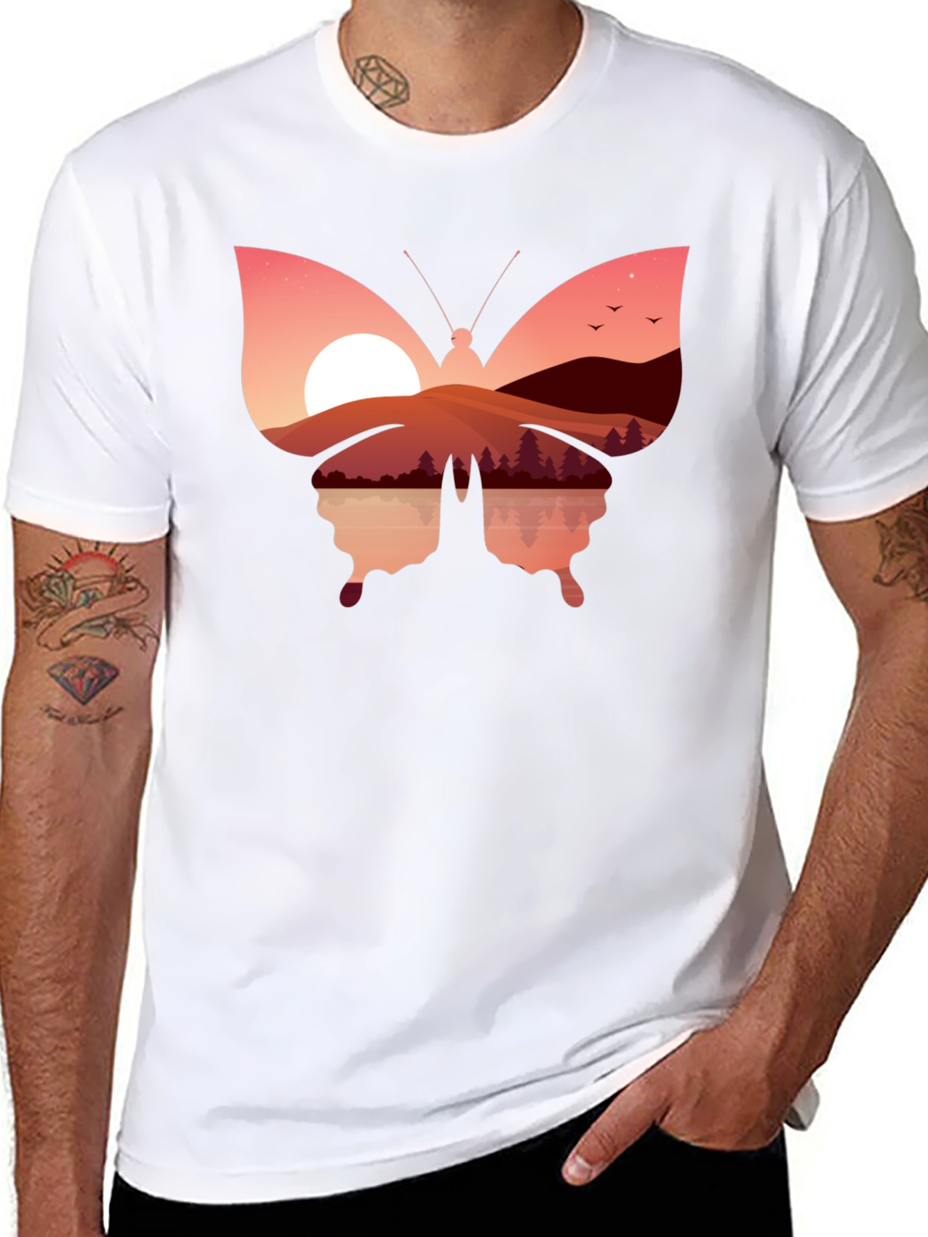 Sunset Butterfly Graphic T-Shirt