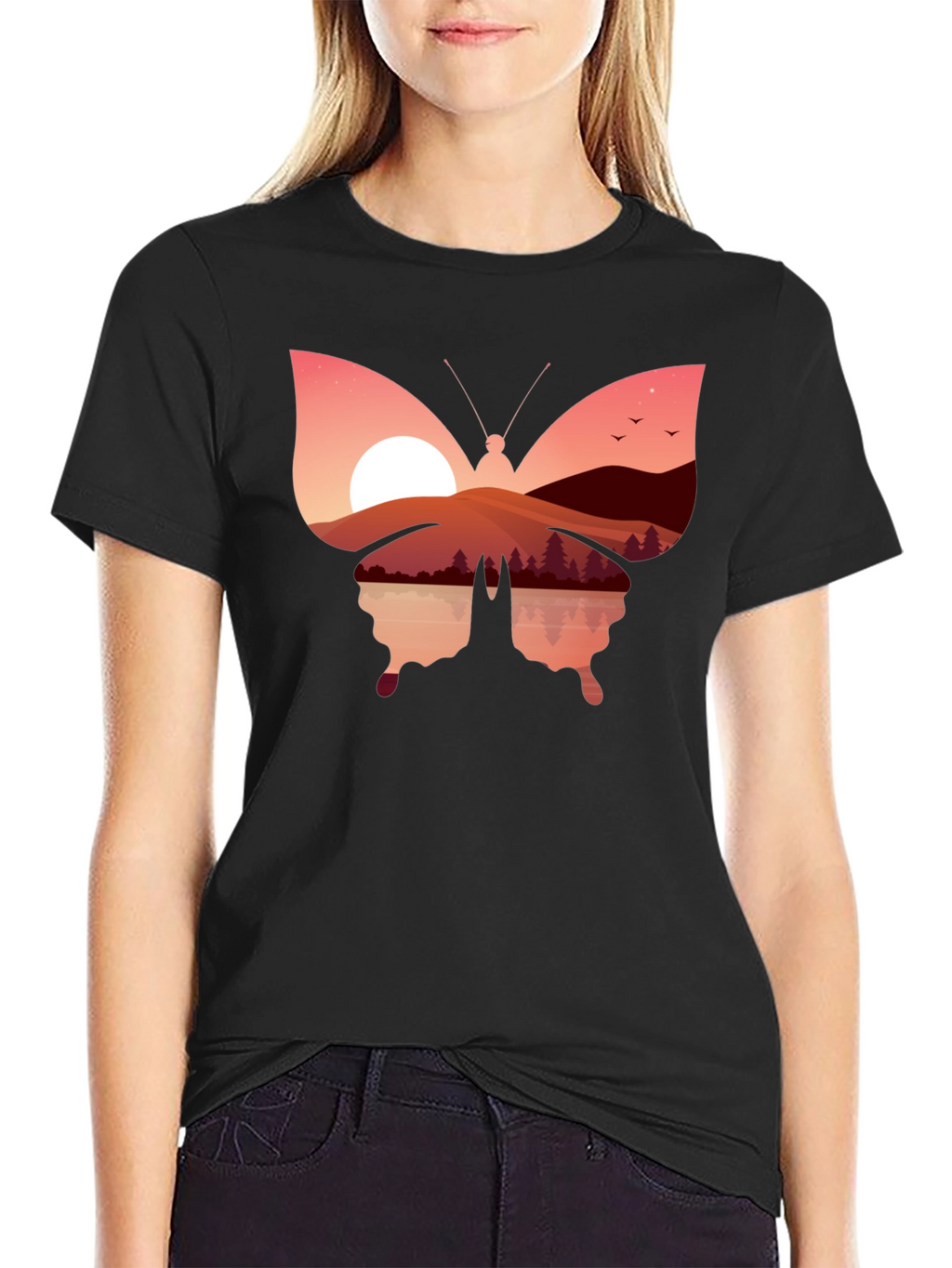 Sunset Butterfly Graphic T-Shirt