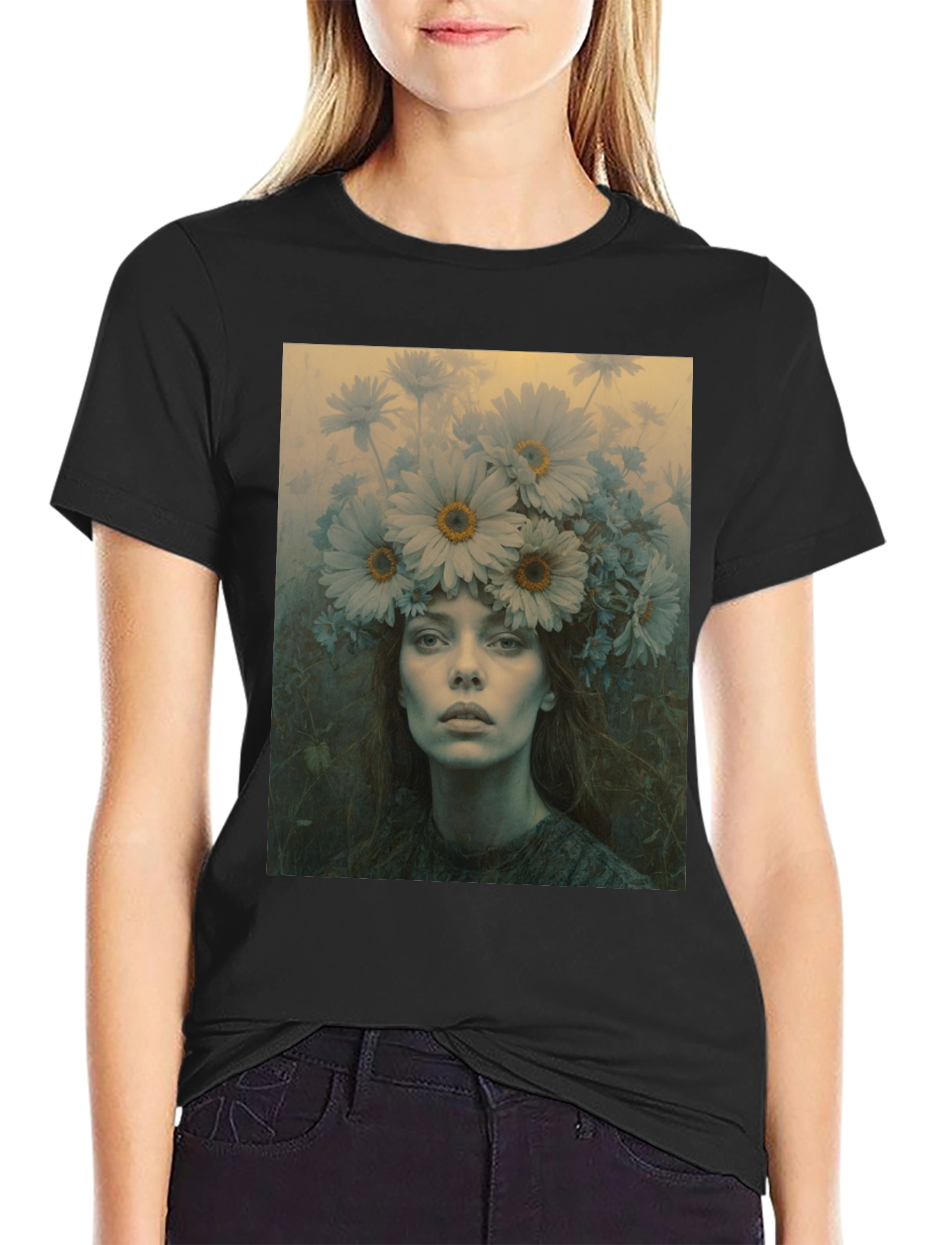 Floral Portrait Graphic Tee - Unisex Black T-Shirt
