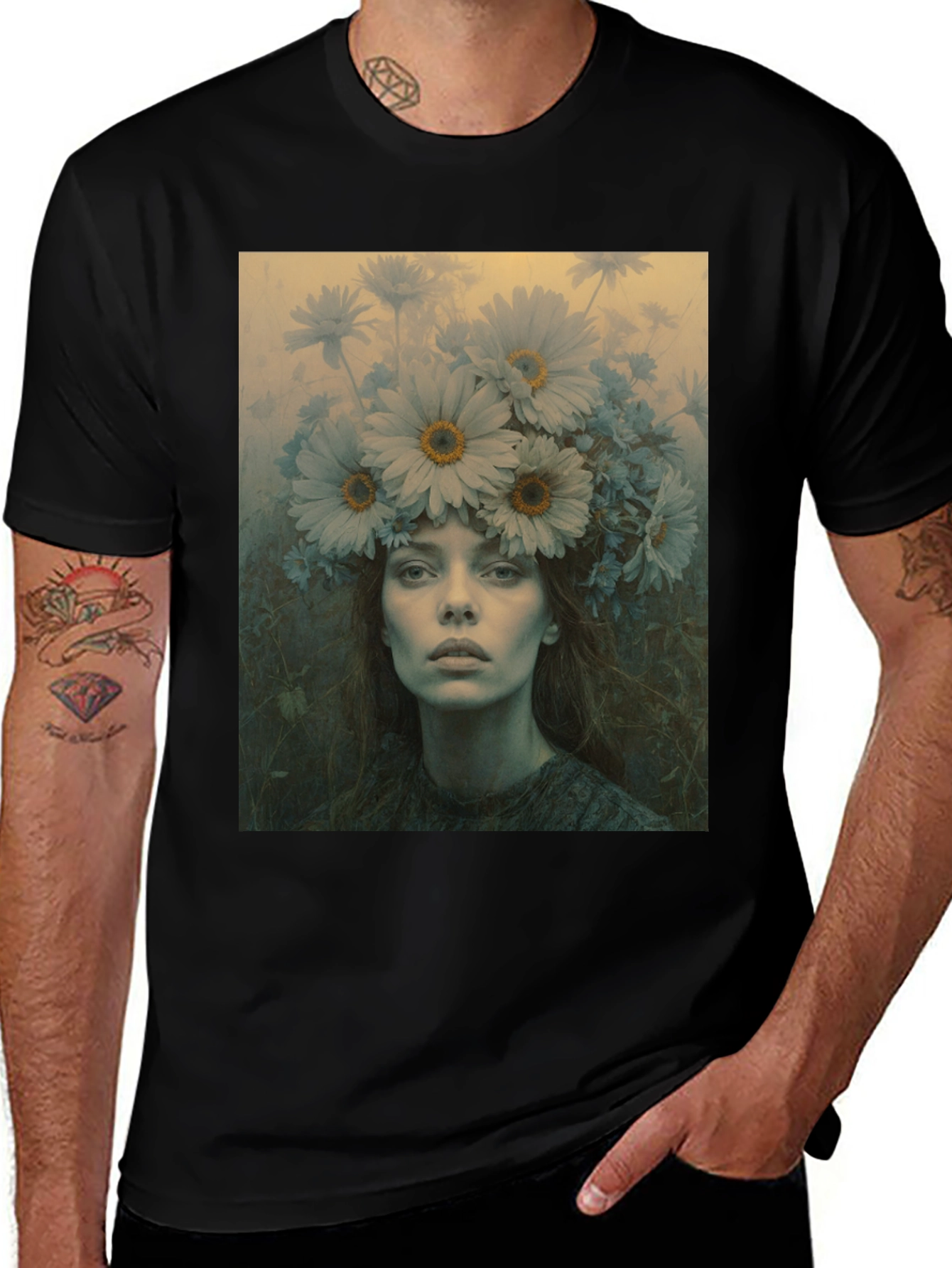 Floral Portrait Graphic Tee - Unisex Black T-Shirt