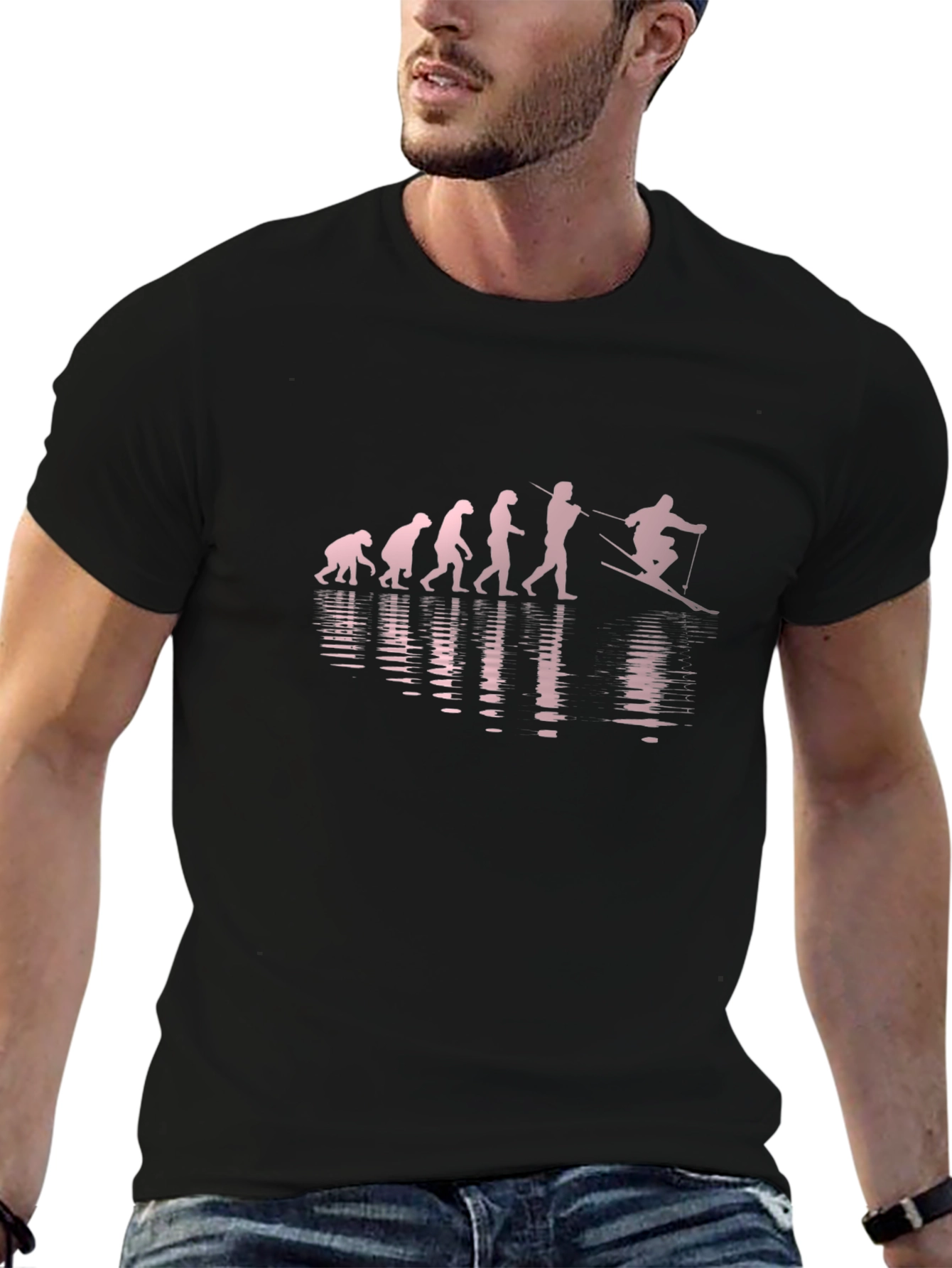 Evolution of Skiing Black T-Shirt