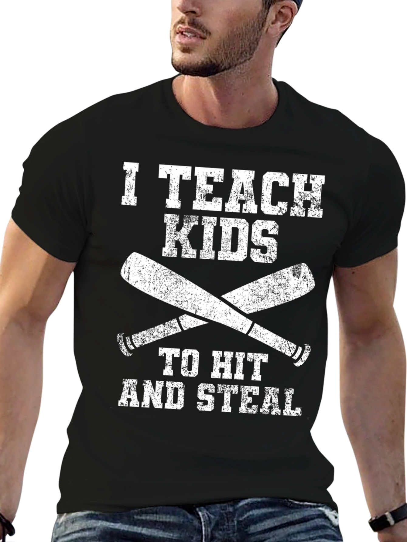 I Teach Kids to Hit and Steal Black T-Shirt