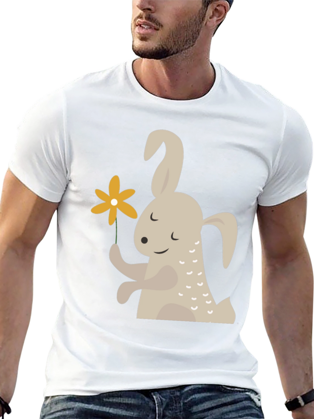 Cute Bunny Holding Flower Graphic T-Shirt