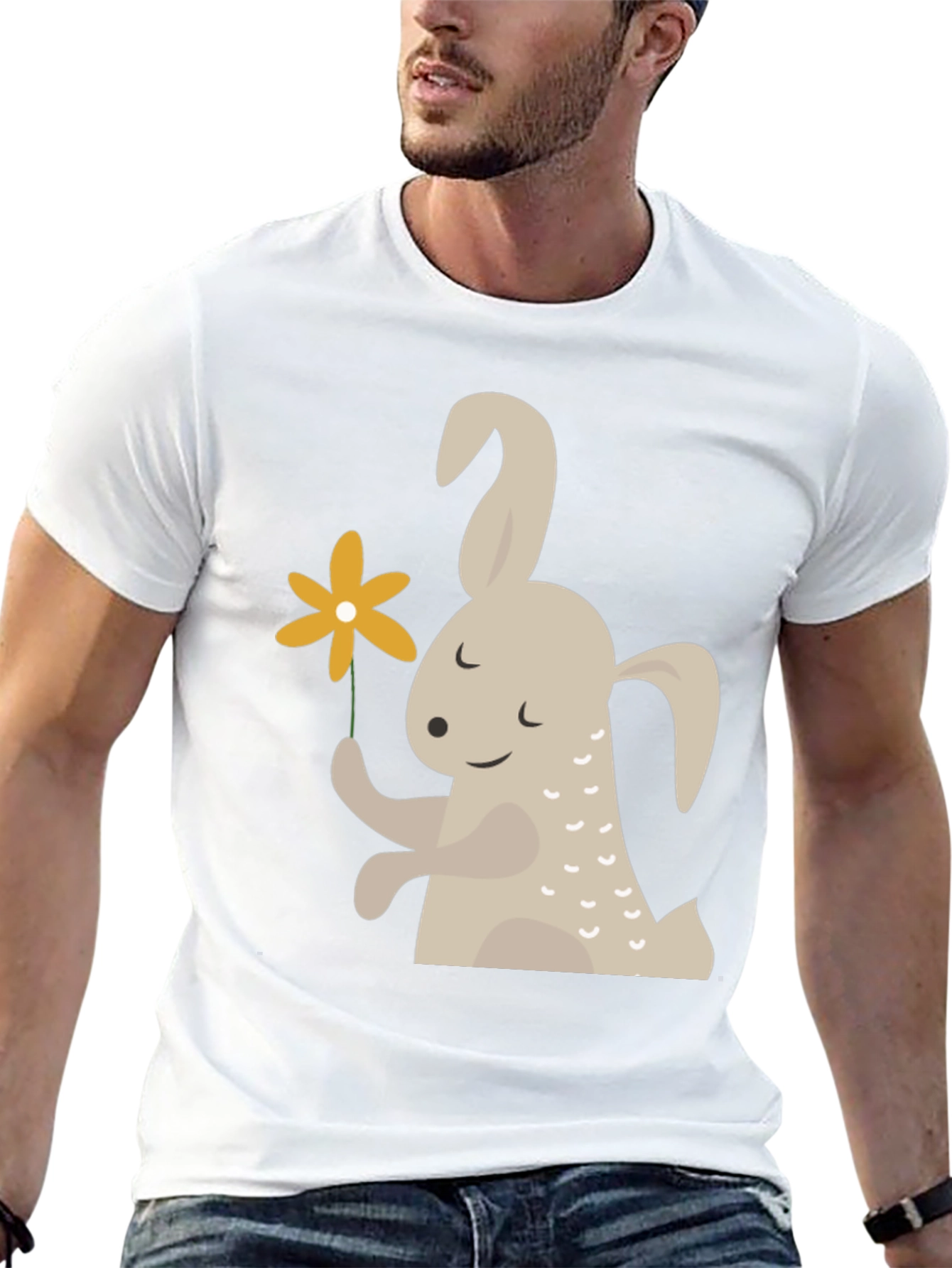 Cute Bunny Holding Flower Graphic T-Shirt