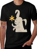 Cute Bunny Holding Flower Graphic T-Shirt