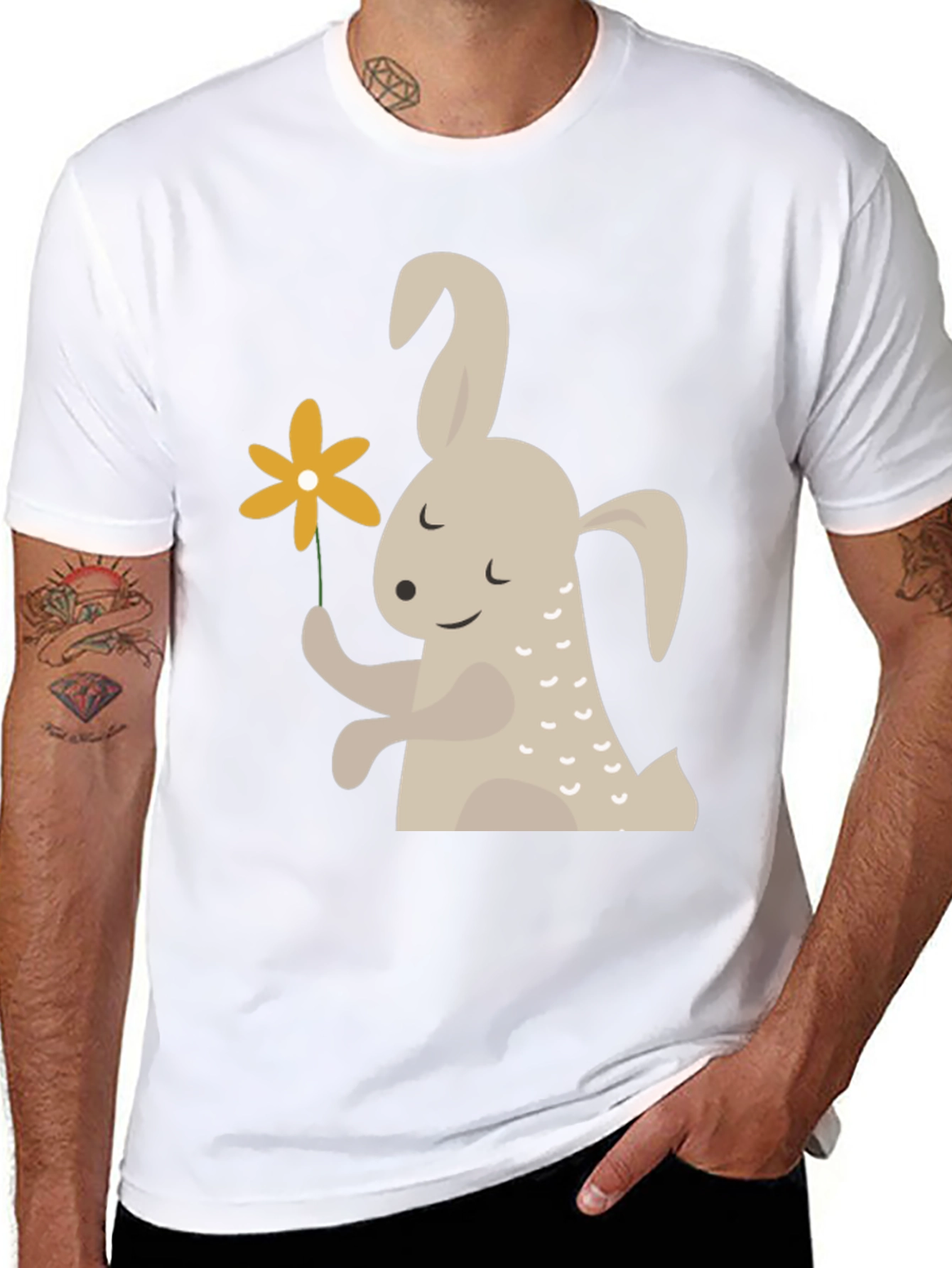 Cute Bunny Holding Flower Graphic T-Shirt