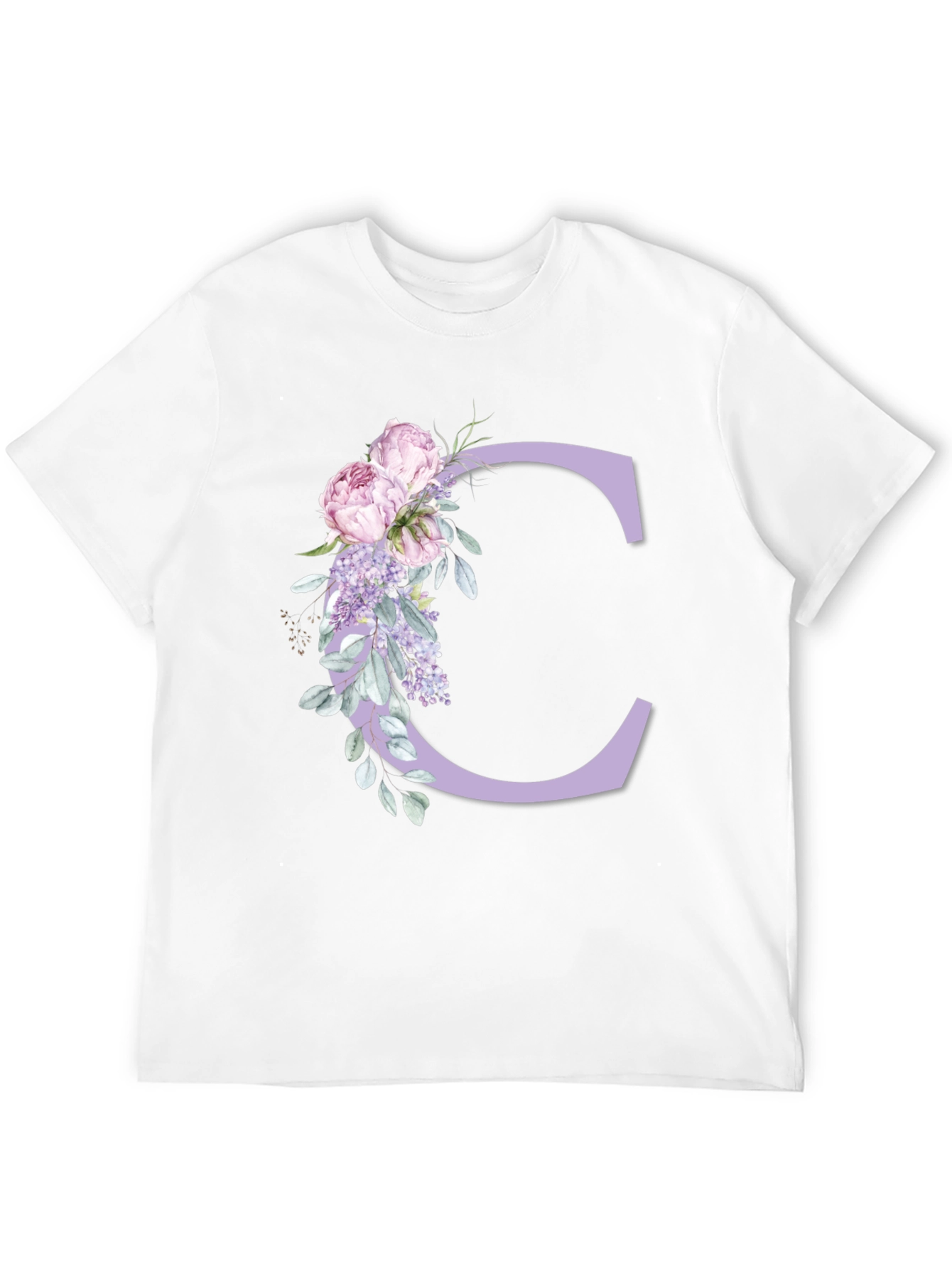Floral Letter C Black T-Shirt