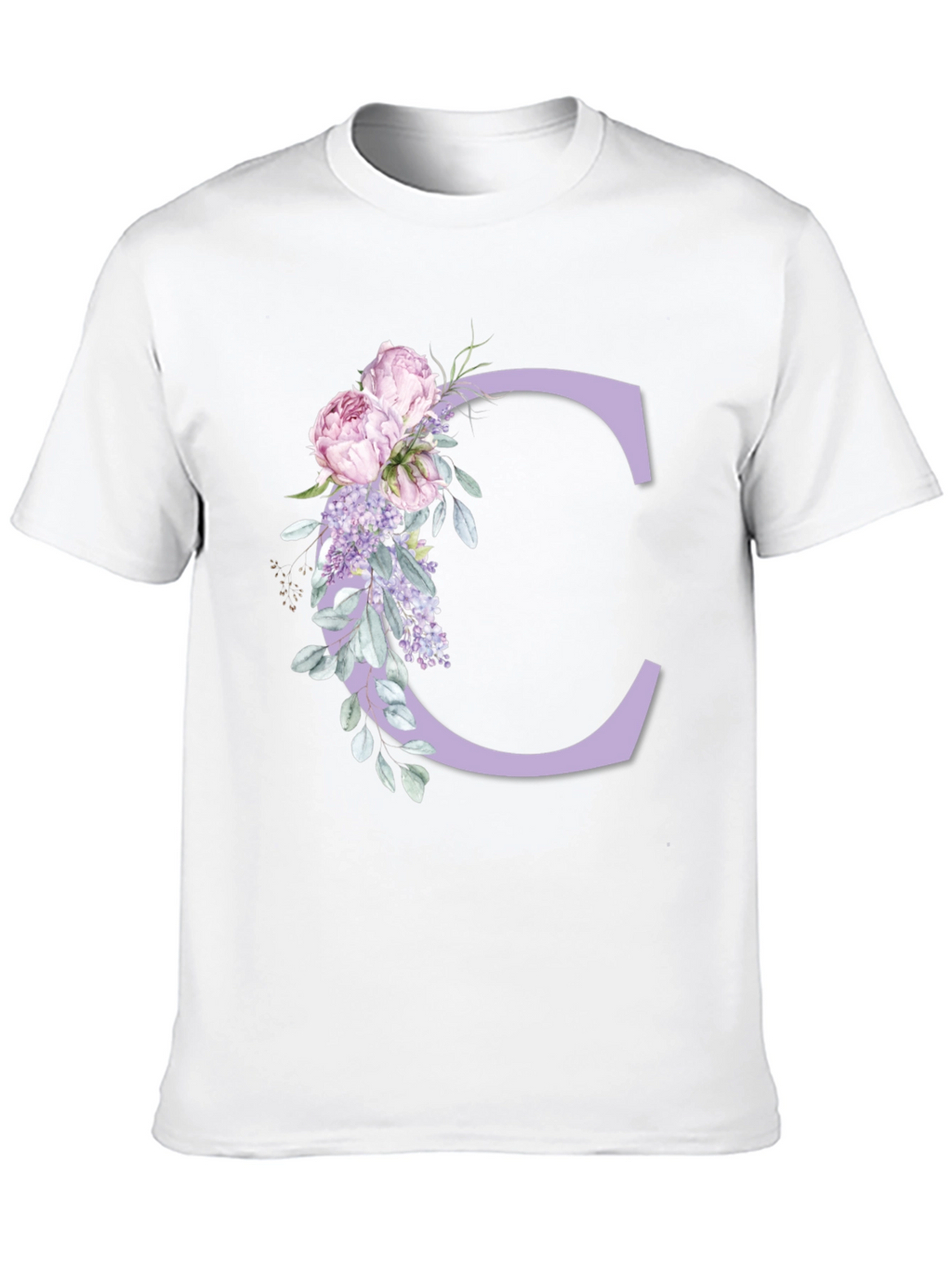 Floral Letter C Black T-Shirt