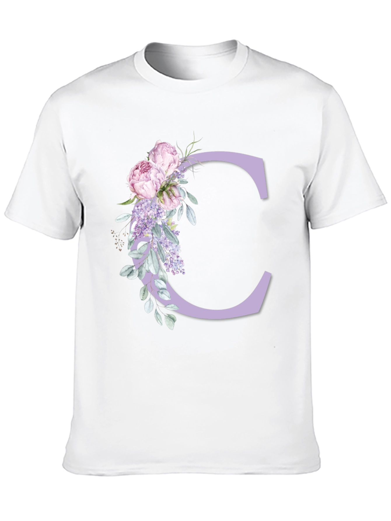 Floral Letter C Black T-Shirt