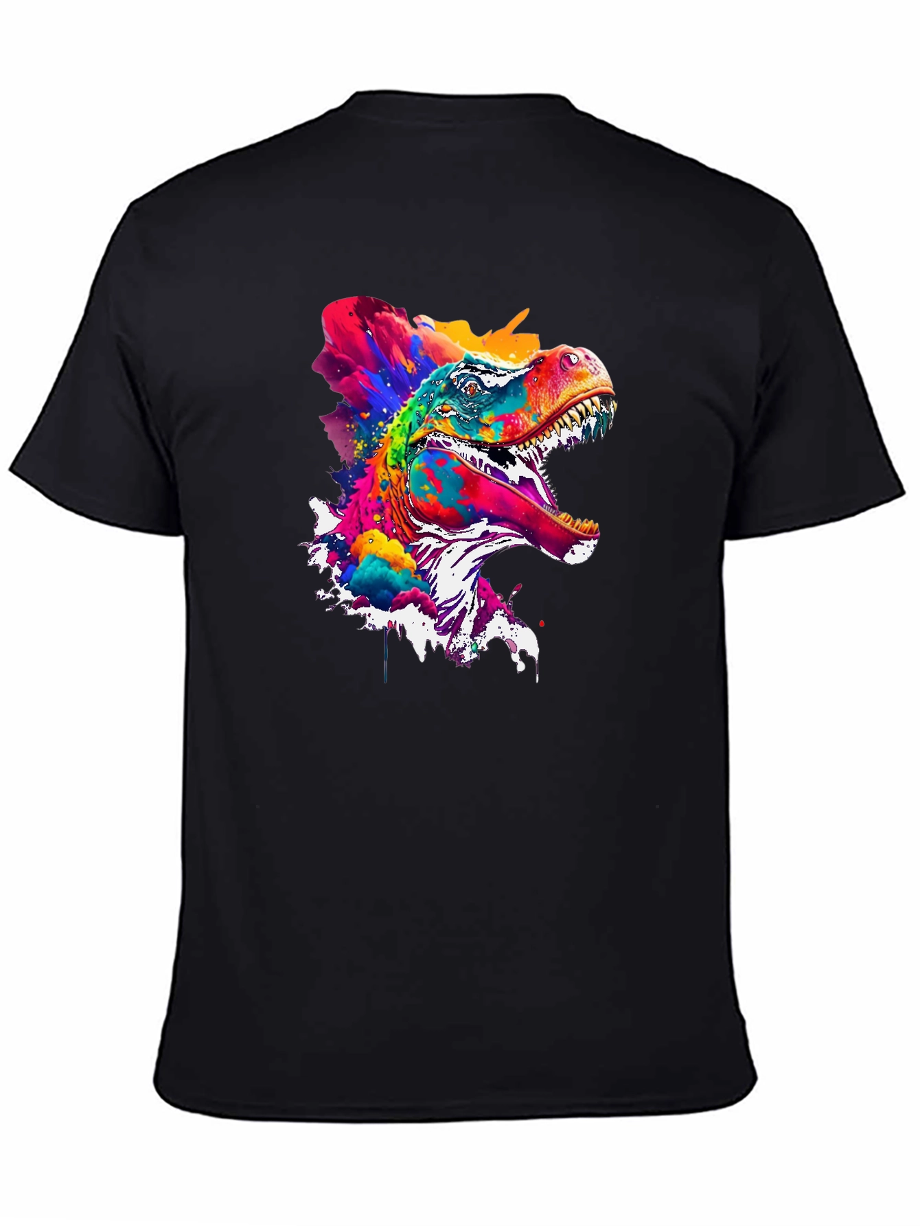 Colorful Dinosaur Graphic Print Black T-Shirt