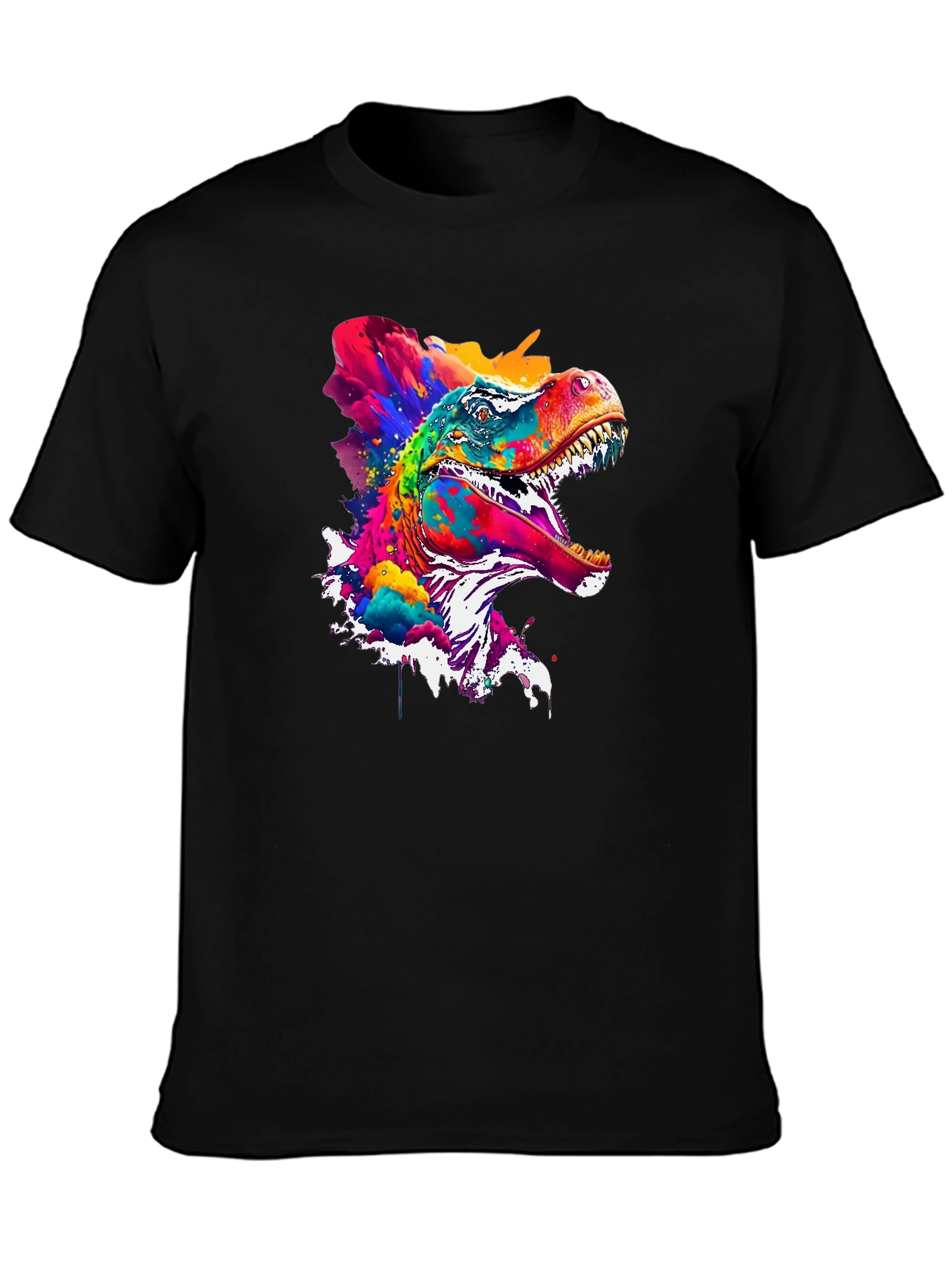 Colorful Dinosaur Graphic Print Black T-Shirt