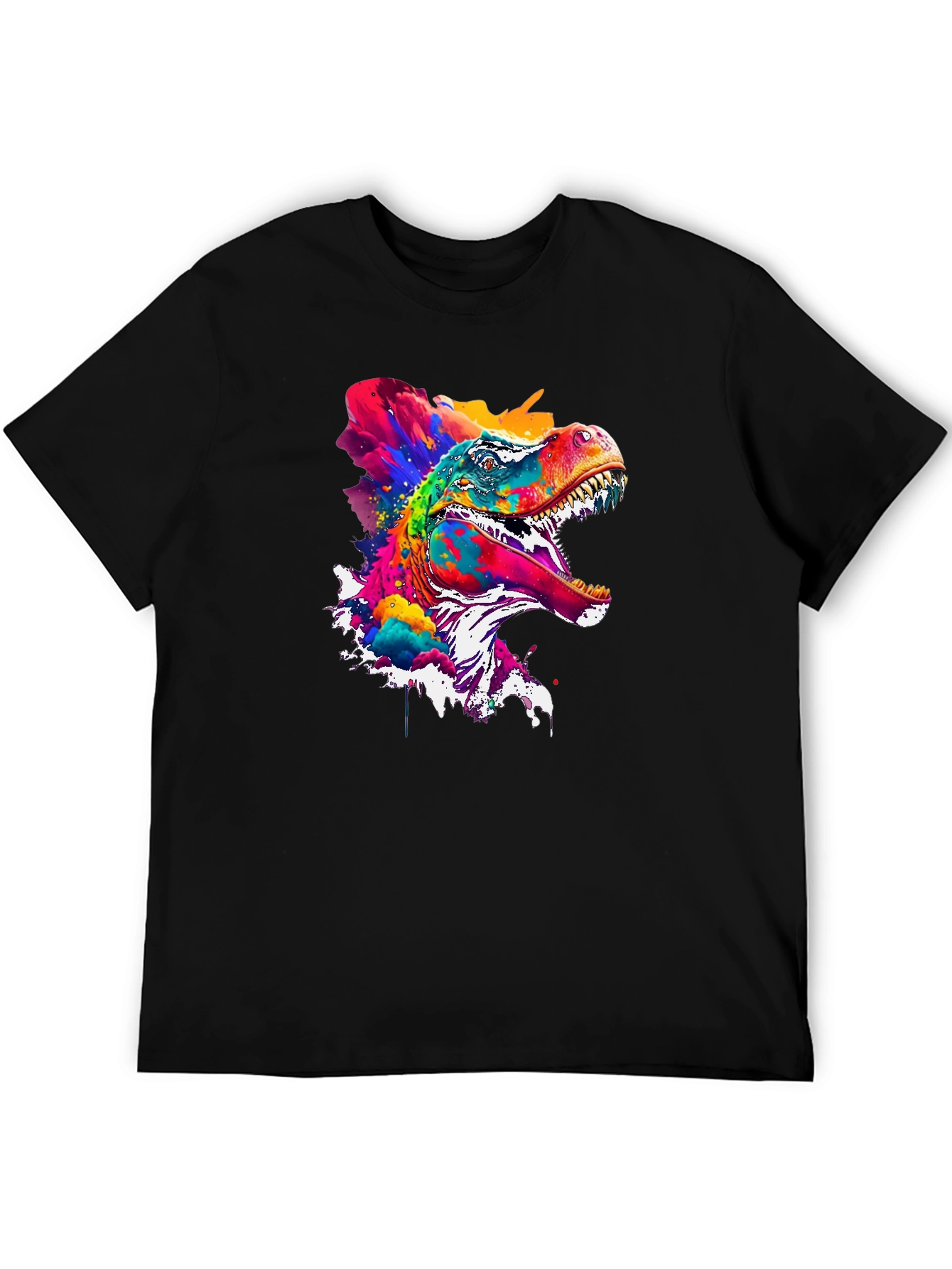 Colorful Dinosaur Graphic Print Black T-Shirt