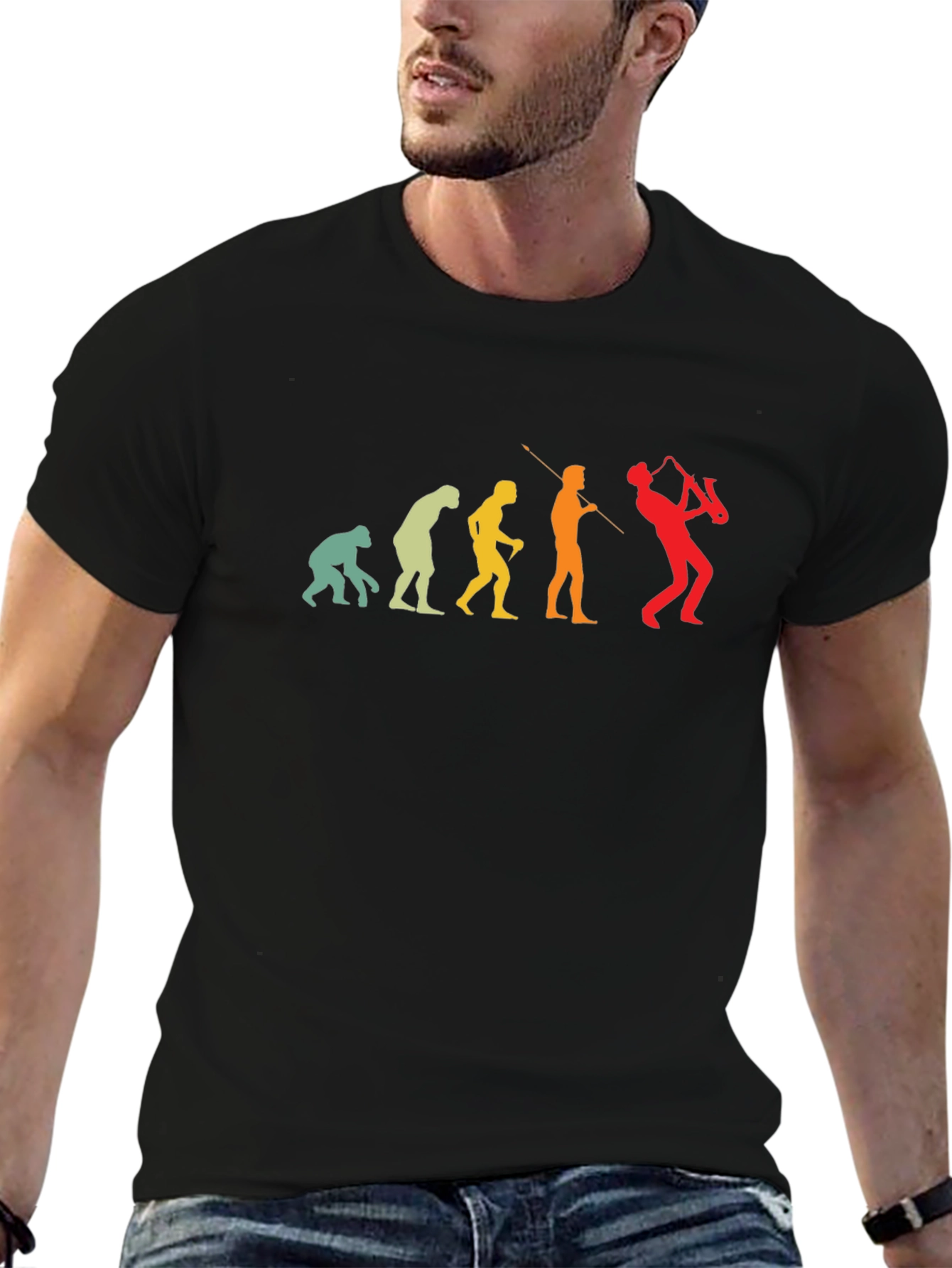 Evolution of Saxophone Player T-Shirt - Black Cotton Tee