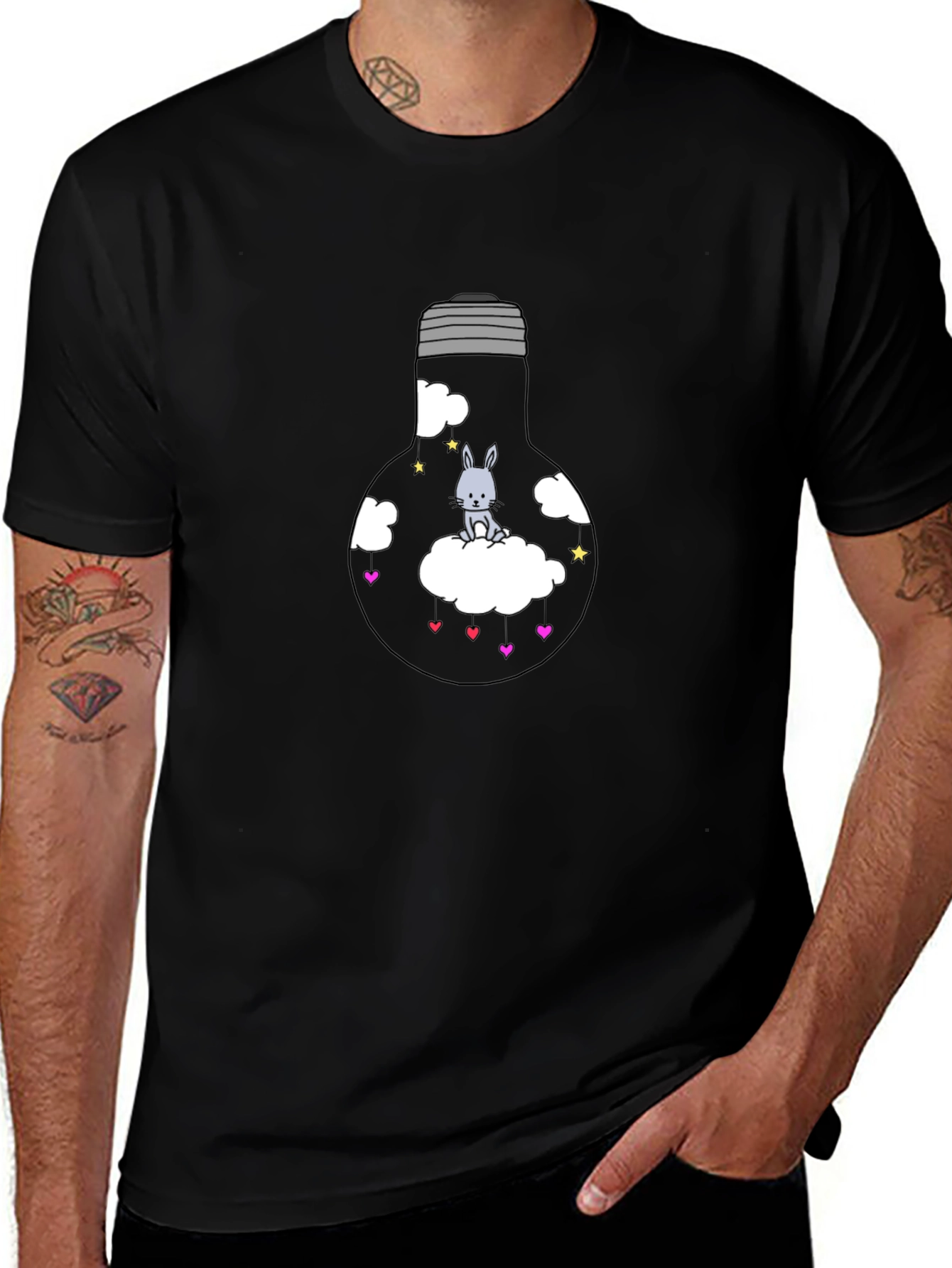 Bunny in Bulb Black T-Shirt