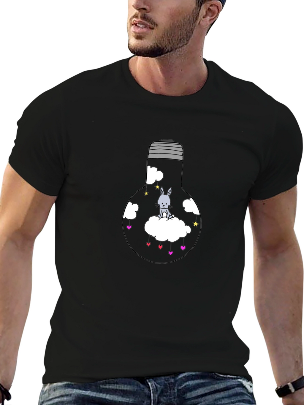 Bunny in Bulb Black T-Shirt