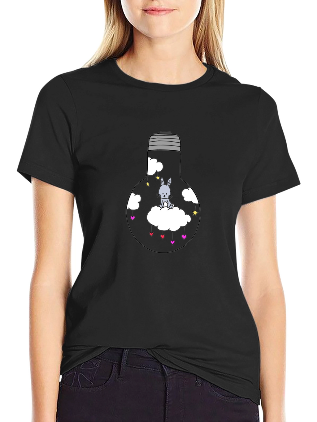 Bunny in Bulb Black T-Shirt
