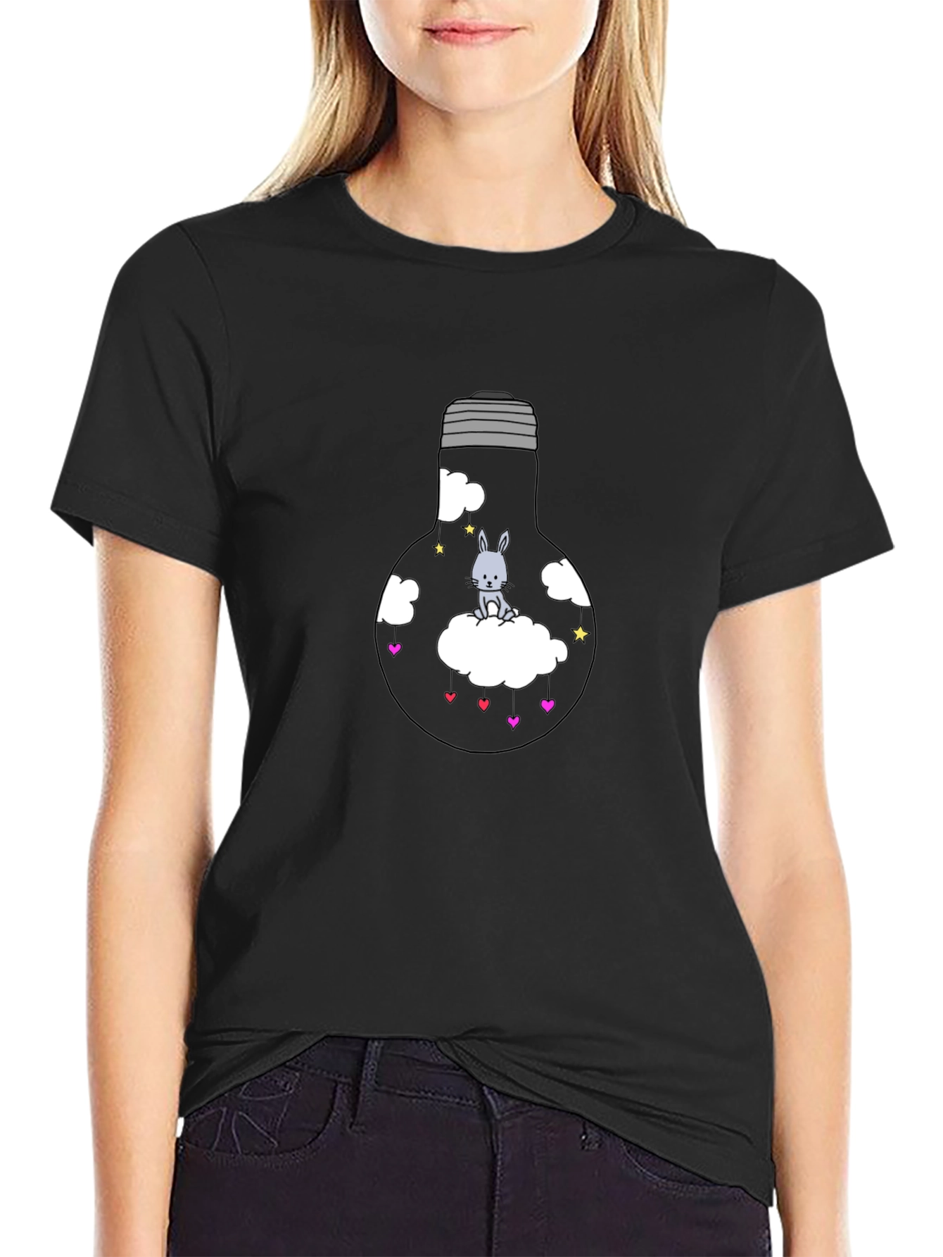 Bunny in Bulb Black T-Shirt